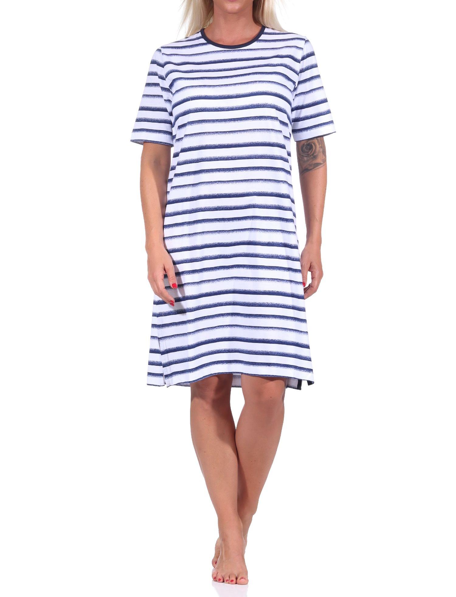 Damen kurzarm Nachthemd in maritimer Streifenoptik, auch in Übergrössen - 122 214 868