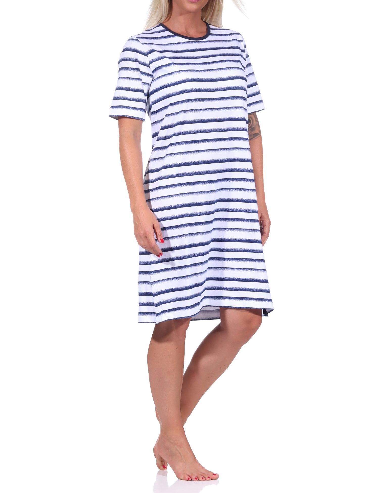 Damen kurzarm Nachthemd in maritimer Streifenoptik, auch in Übergrössen - 122 214 868