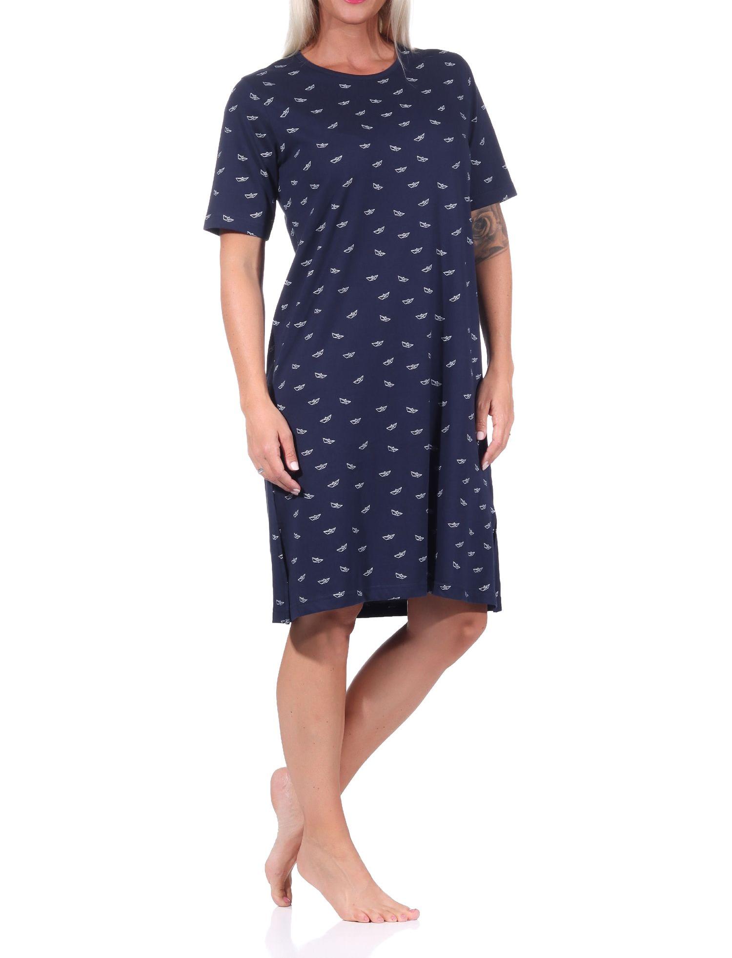 Damen kurzarm Nachthemd in maritimer Optik - auch in Übergrössen