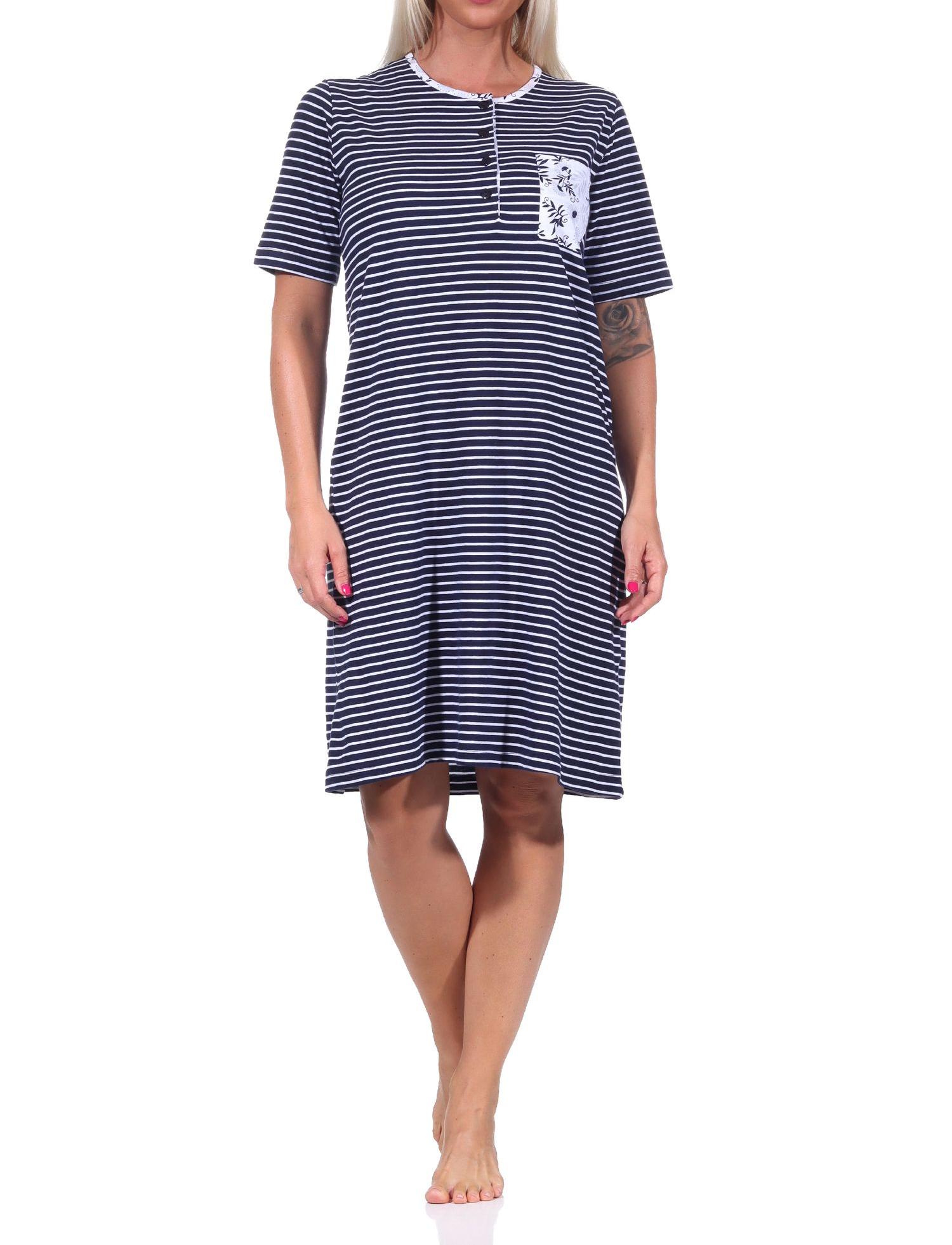 Damen kurzarm Nachthemd mit Knopfleiste am Hals in eleganter Streifenoptik - 122 214 881