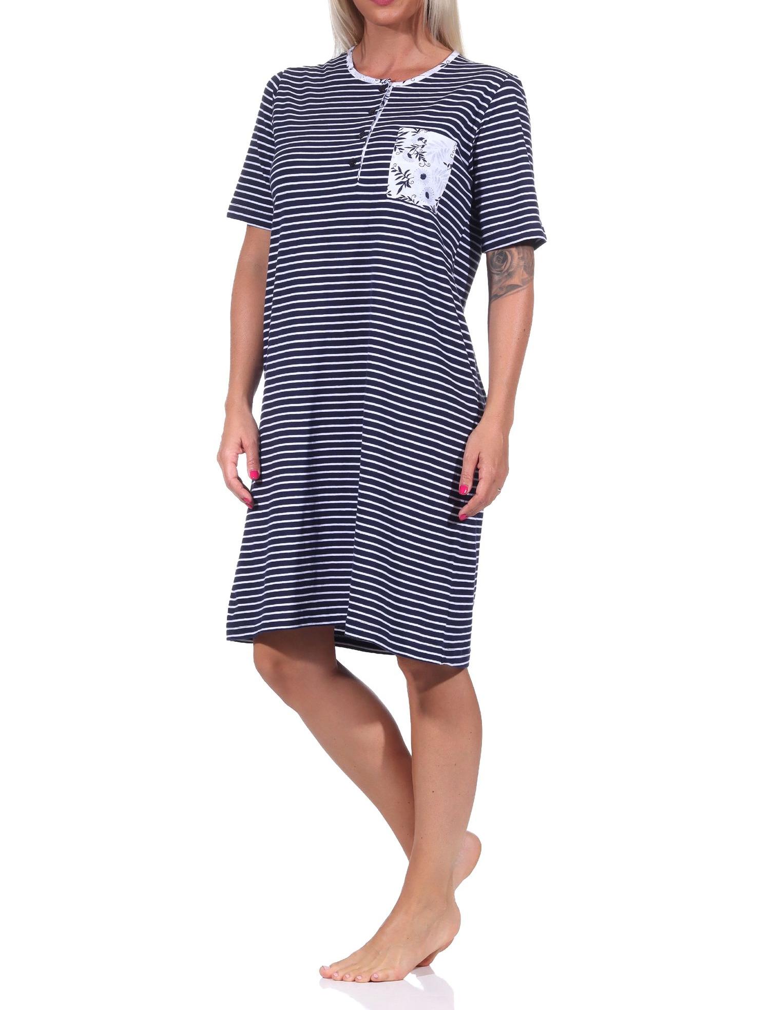 Damen kurzarm Nachthemd mit Knopfleiste am Hals in eleganter Streifenoptik - 122 214 881