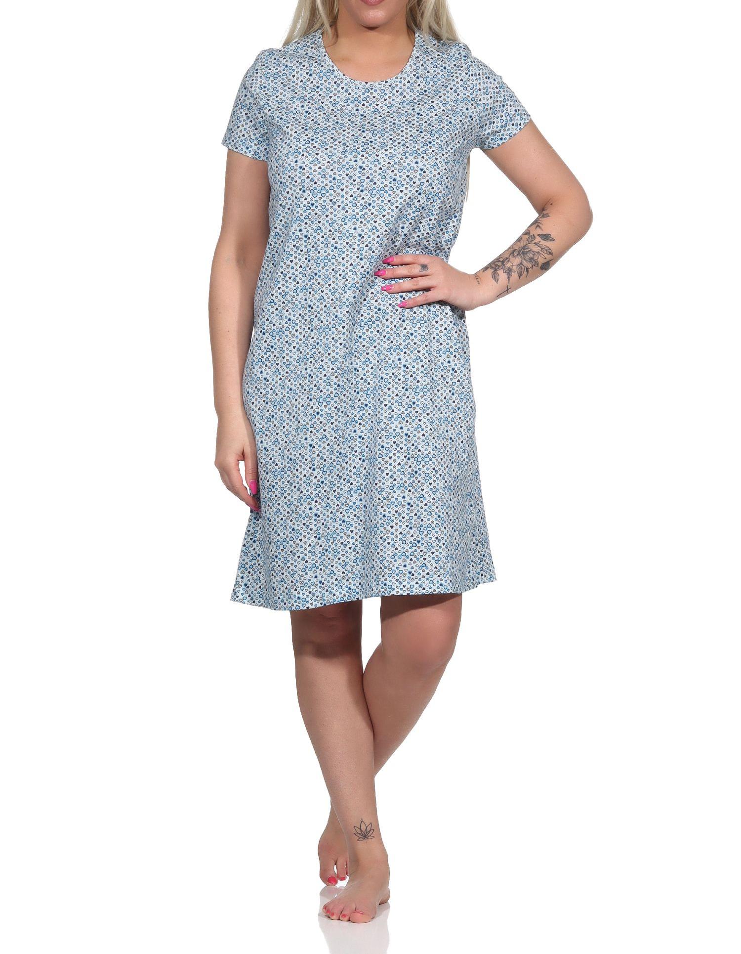 Damen Nachthemd Bigshirt kurzarm  in toller Herz Tupfen Optik - 122 214 90 904
