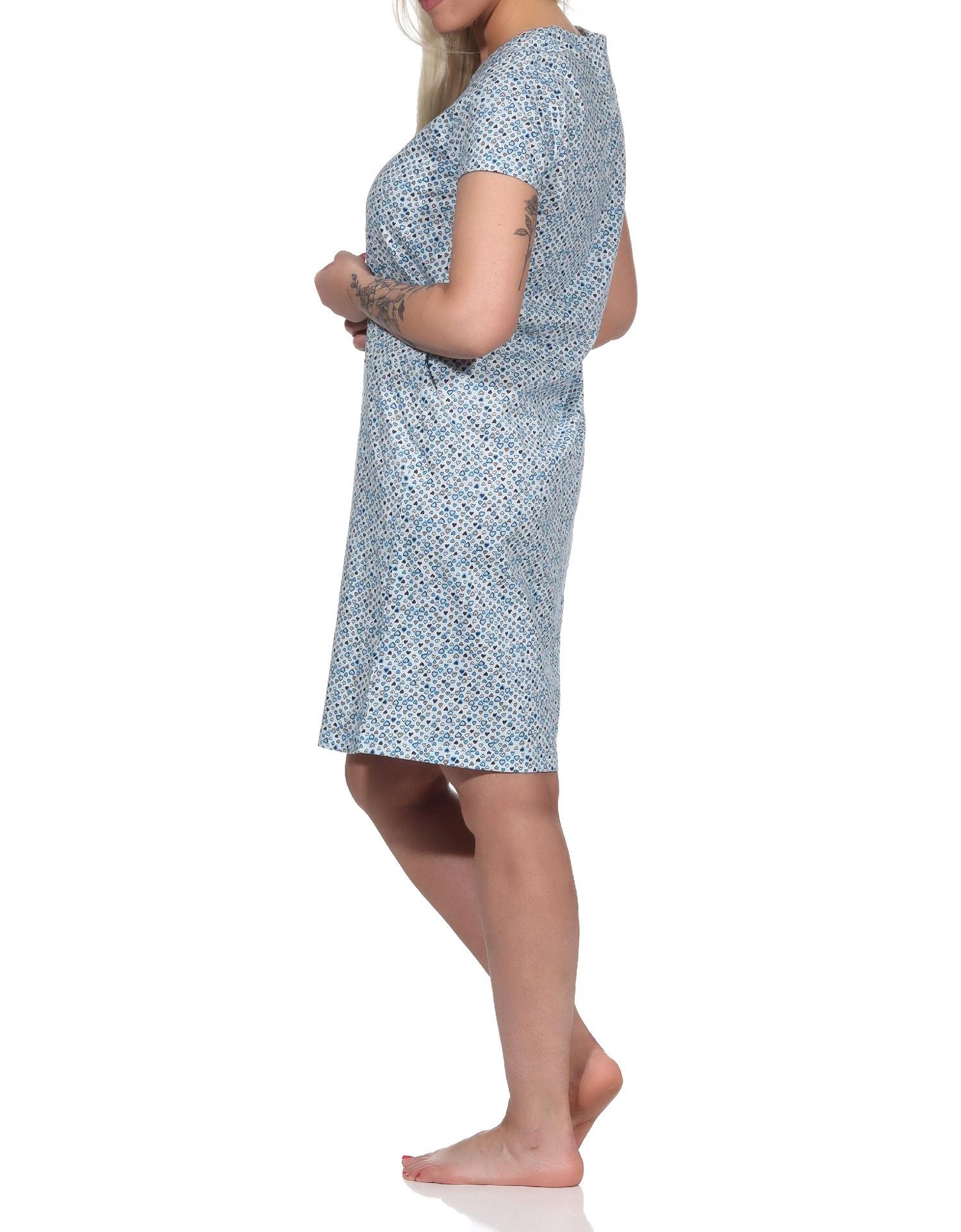 Damen Nachthemd Bigshirt kurzarm  in toller Herz Tupfen Optik - 122 214 90 904