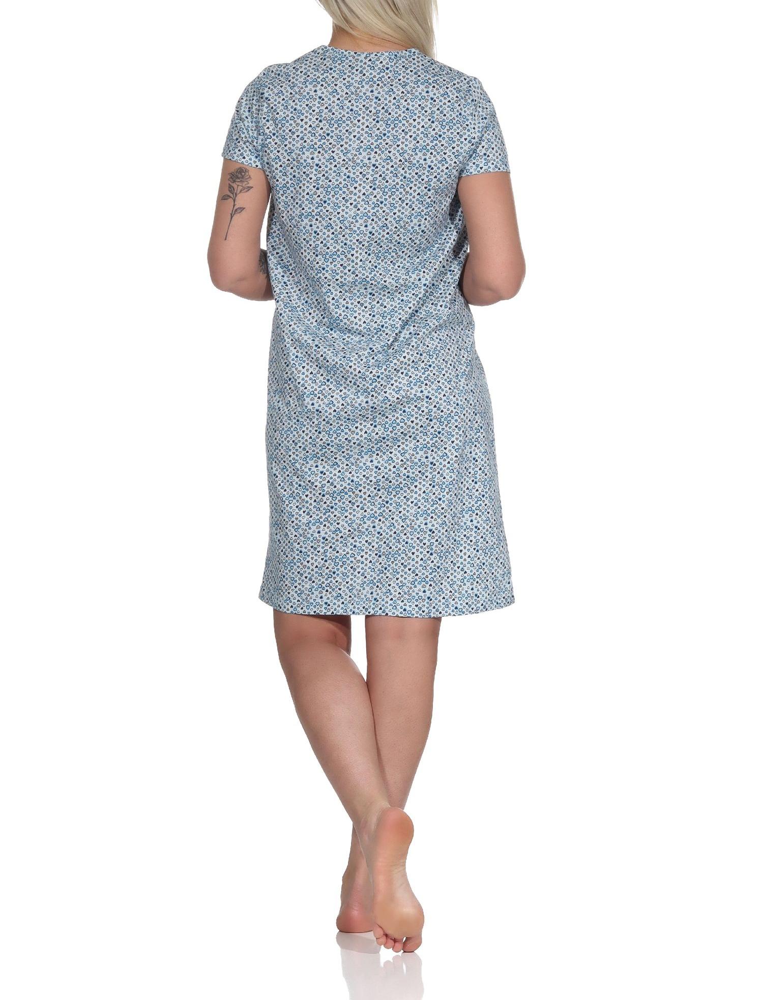 Damen Nachthemd Bigshirt kurzarm  in toller Herz Tupfen Optik - 122 214 90 904