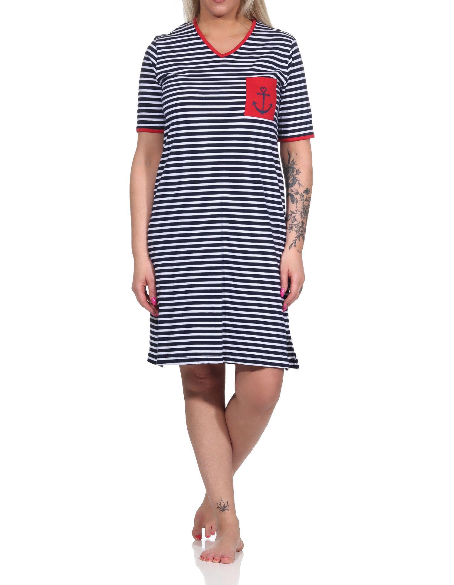 Maritimes kurzarm Damen Nachthemd mit Anker Motiv, auch in Übergrösse -122 214 90 920
