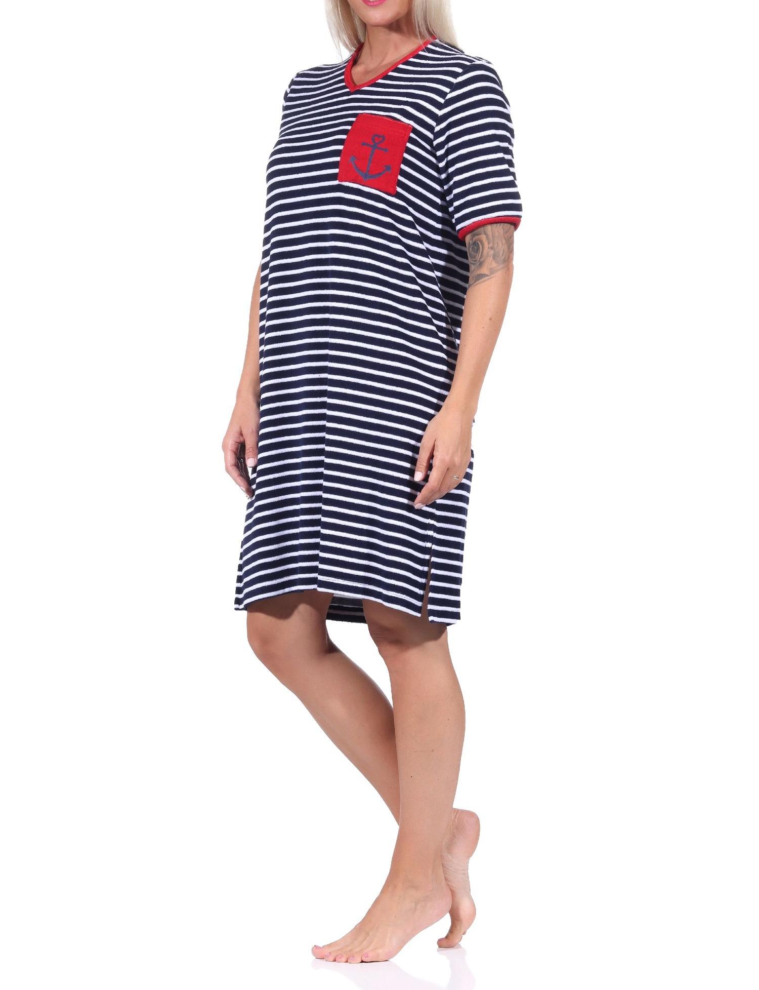 Maritimes kurzarm Frottee Damen Nachthemd Strandkleid mit Anker Motiv - 122 214 93 920