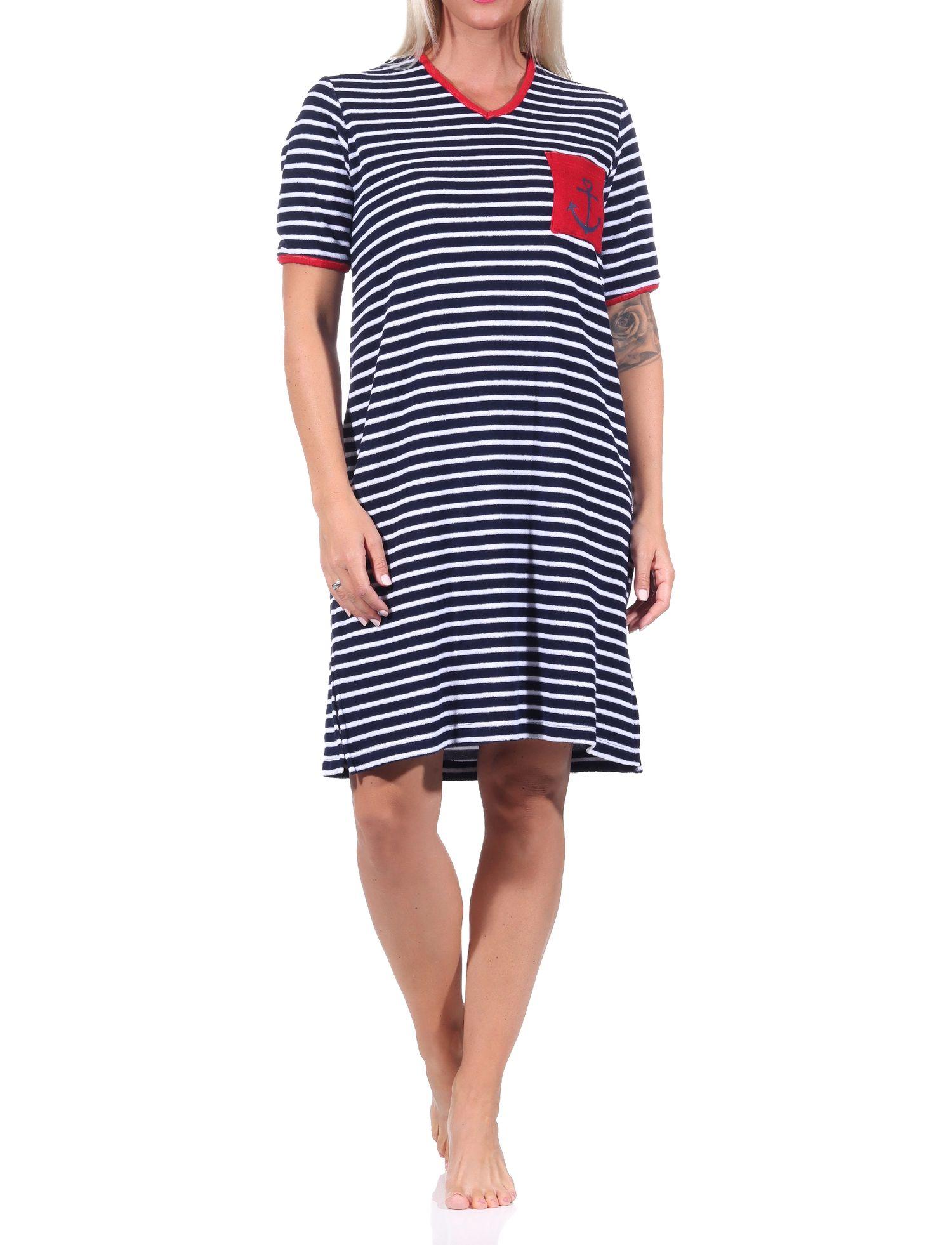Maritimes kurzarm Frottee Damen Nachthemd Strandkleid mit Anker Motiv - 122 214 93 920