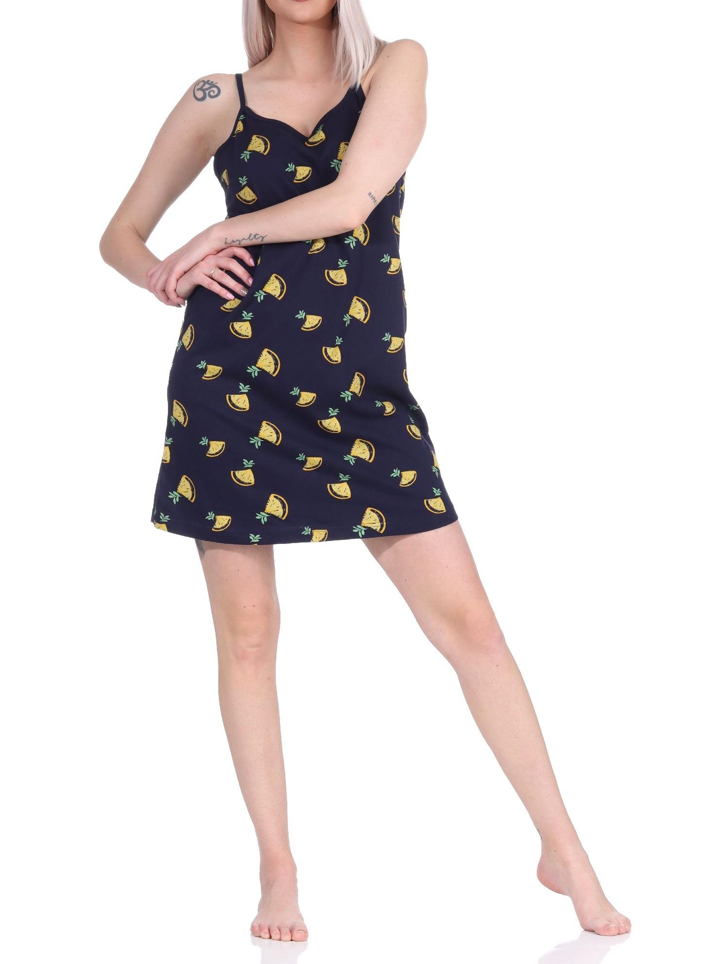 Süßes Damen Spaghetti Nachthemd mit Zitronen als Motiv - auch in Übergrößen