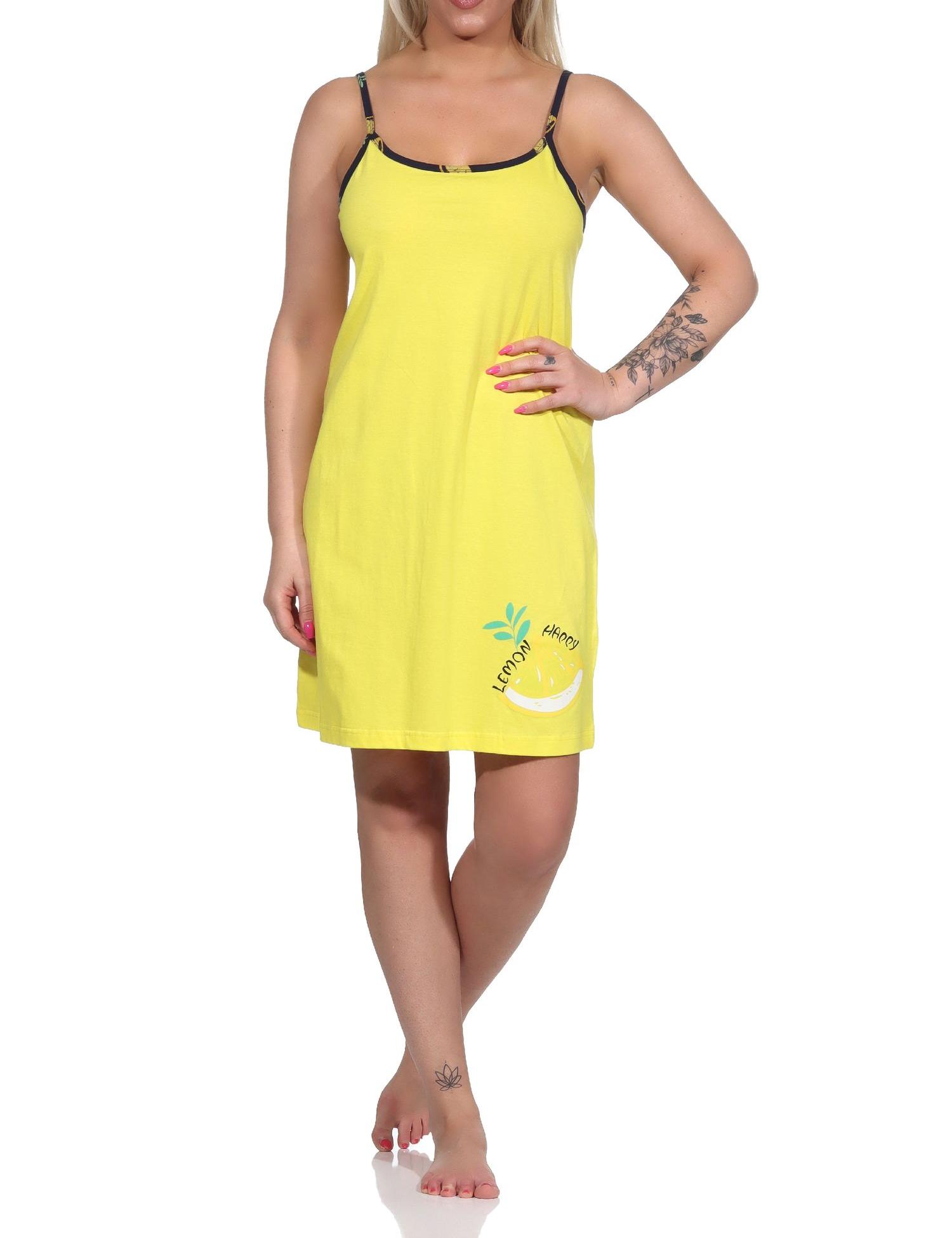 Süßes Damen Spaghetti Nachthemd mit Zitronen als Motiv - auch in Übergrößen