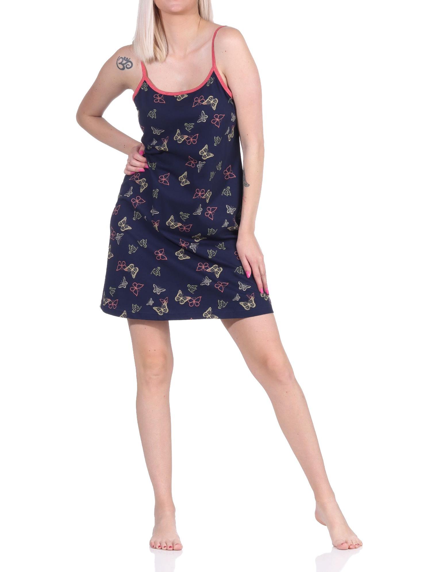 Damen Spaghetti Nachthemd mit Schmetterling als Motiv - auch in Übergrössen Damen Spaghetti Nachthemd mit Schmetterling als Motiv - auch in Übergrössen