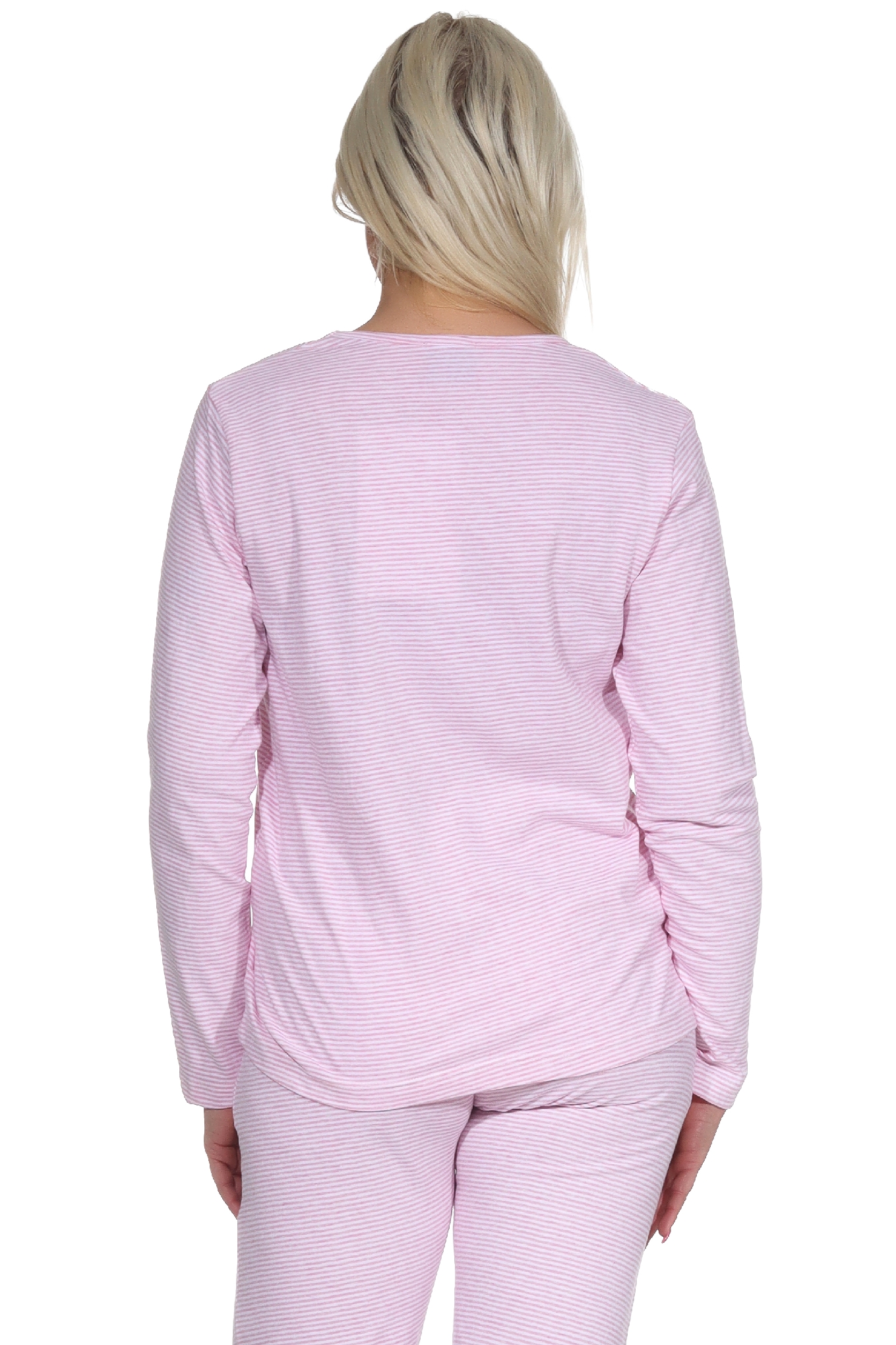 Damen langarm Schlafanzug Oberteil Pyjama Shirt Mix & Match in Streifenoptik - 122 219 903