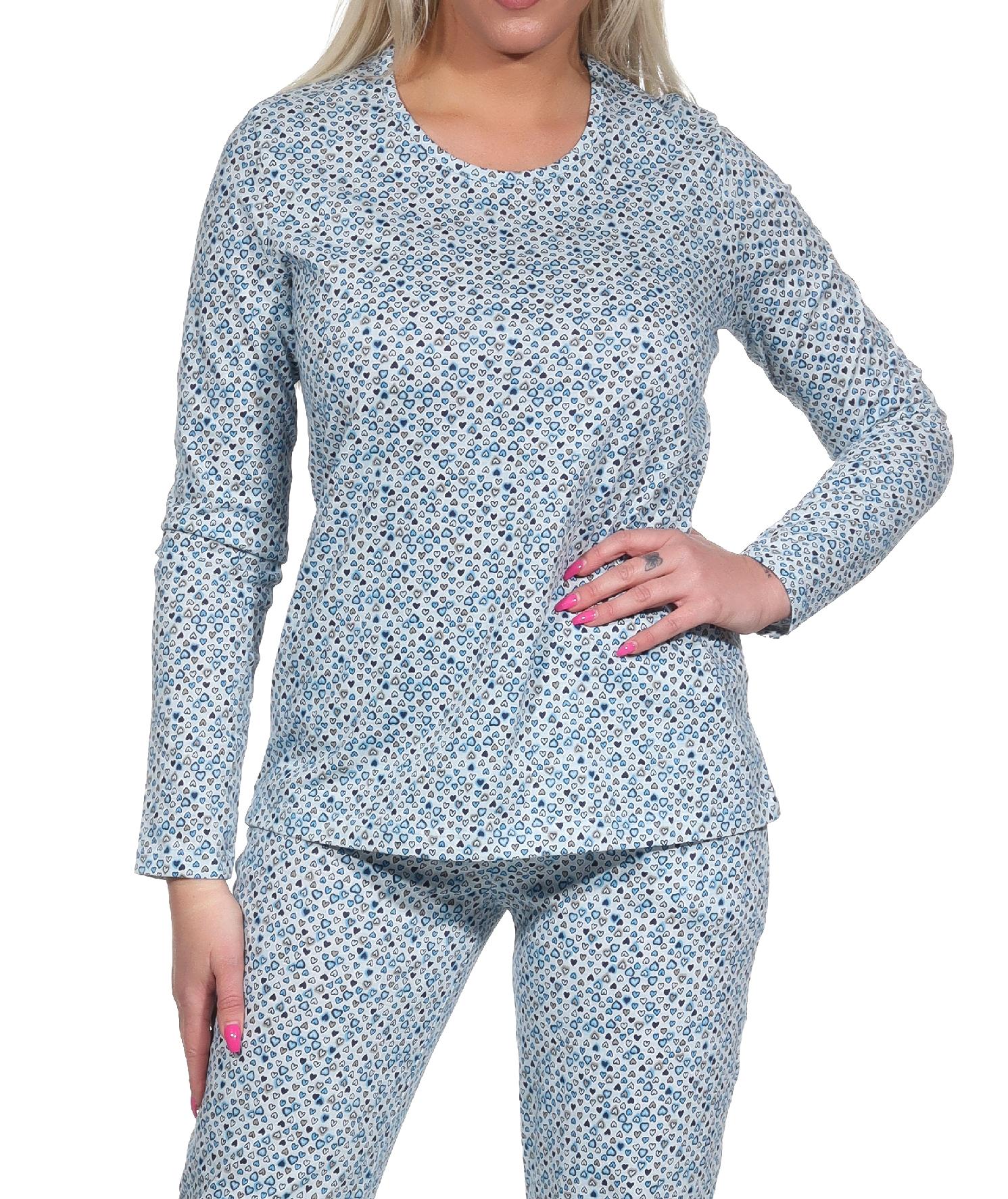 Damen Schlafanzug Shirt langarm Pyjama Oberteil Mix & Match in Herz Tupfen Optik - 122 904
