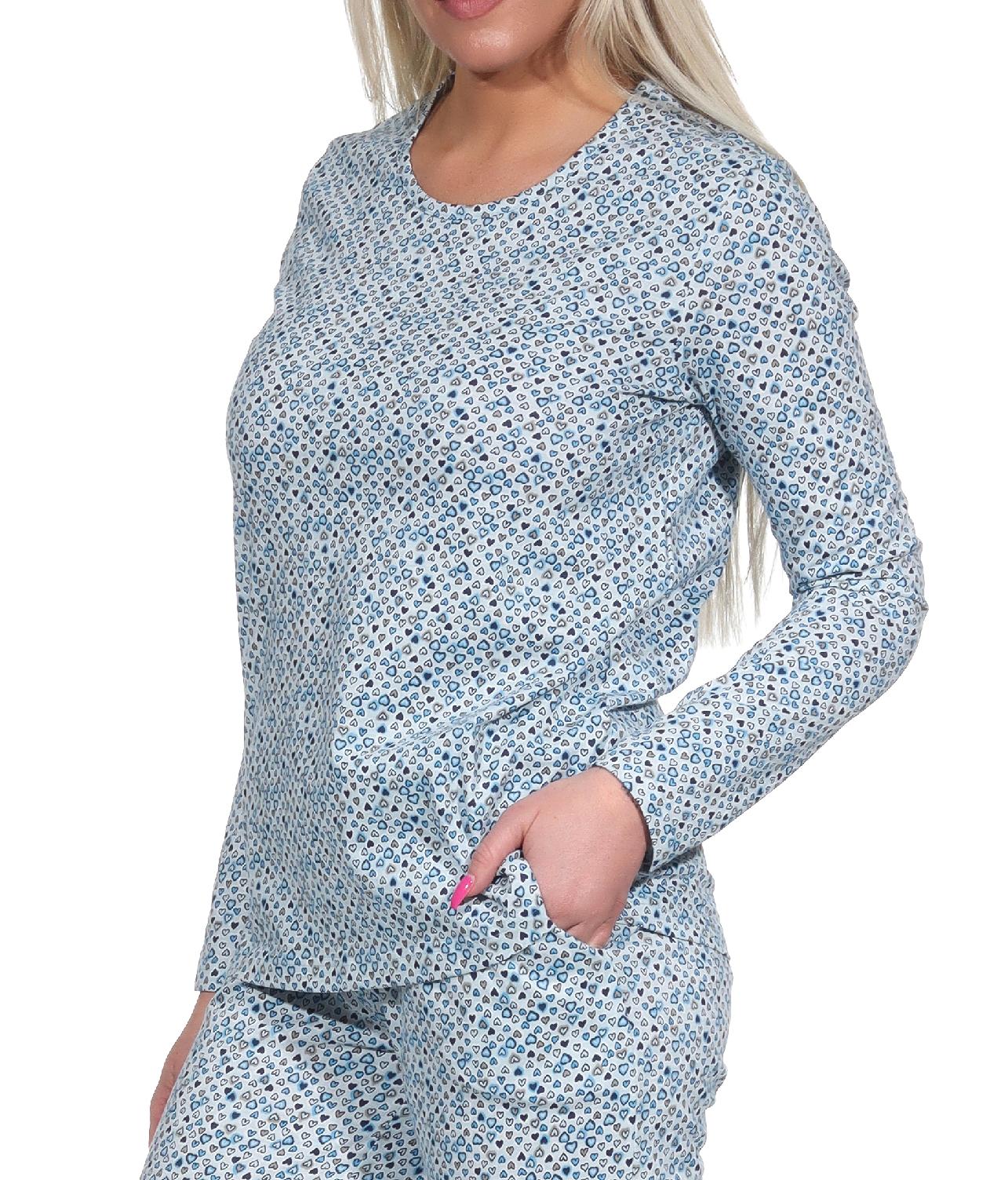 Damen Schlafanzug Shirt langarm Pyjama Oberteil Mix & Match in Herz Tupfen Optik - 122 904