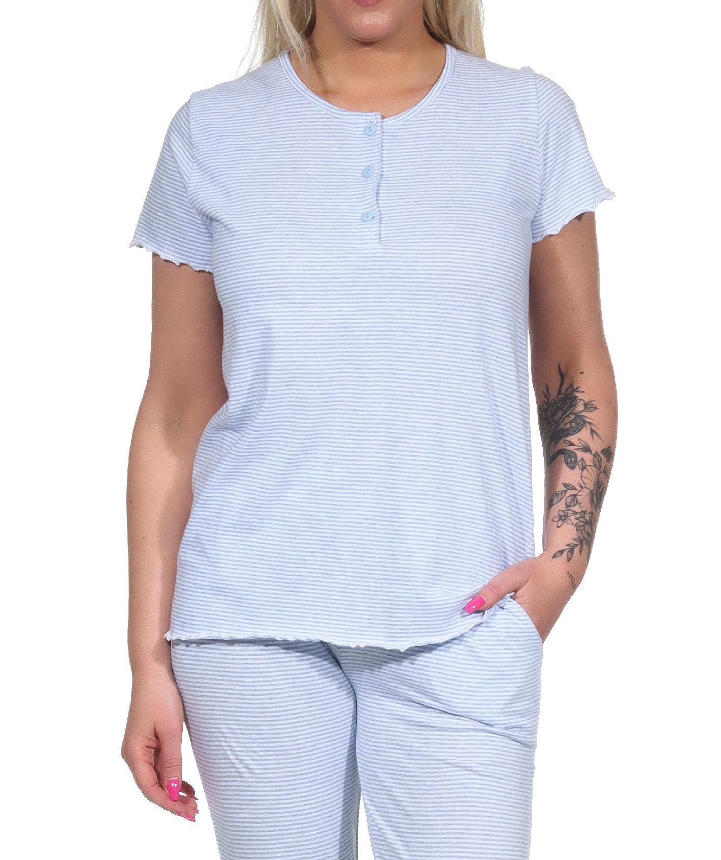 Damen kurzarm Schlafanzug Oberteil Pyjama Shirt Mix & Match in Streifenoptik