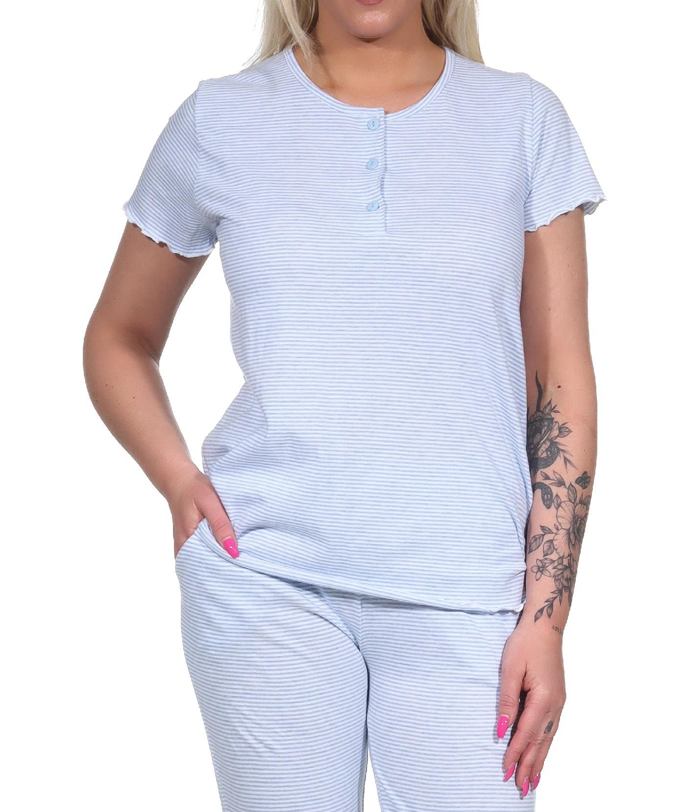 Damen kurzarm Schlafanzug Oberteil Pyjama Shirt Mix & Match in Streifenoptik