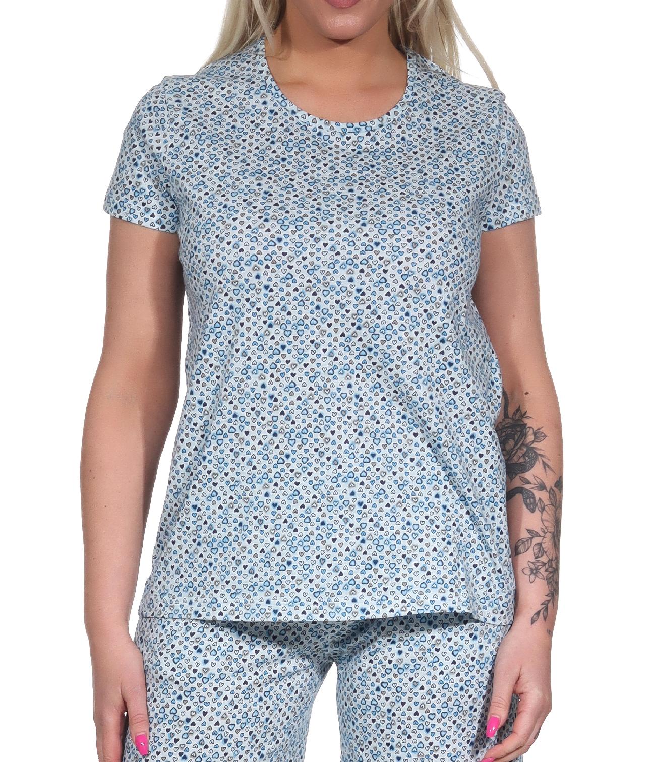 Damen kurzarm Schlafanzug Oberteil Pyjama Shirt Mix & Match in Herz Tupfen Optik - 122 904