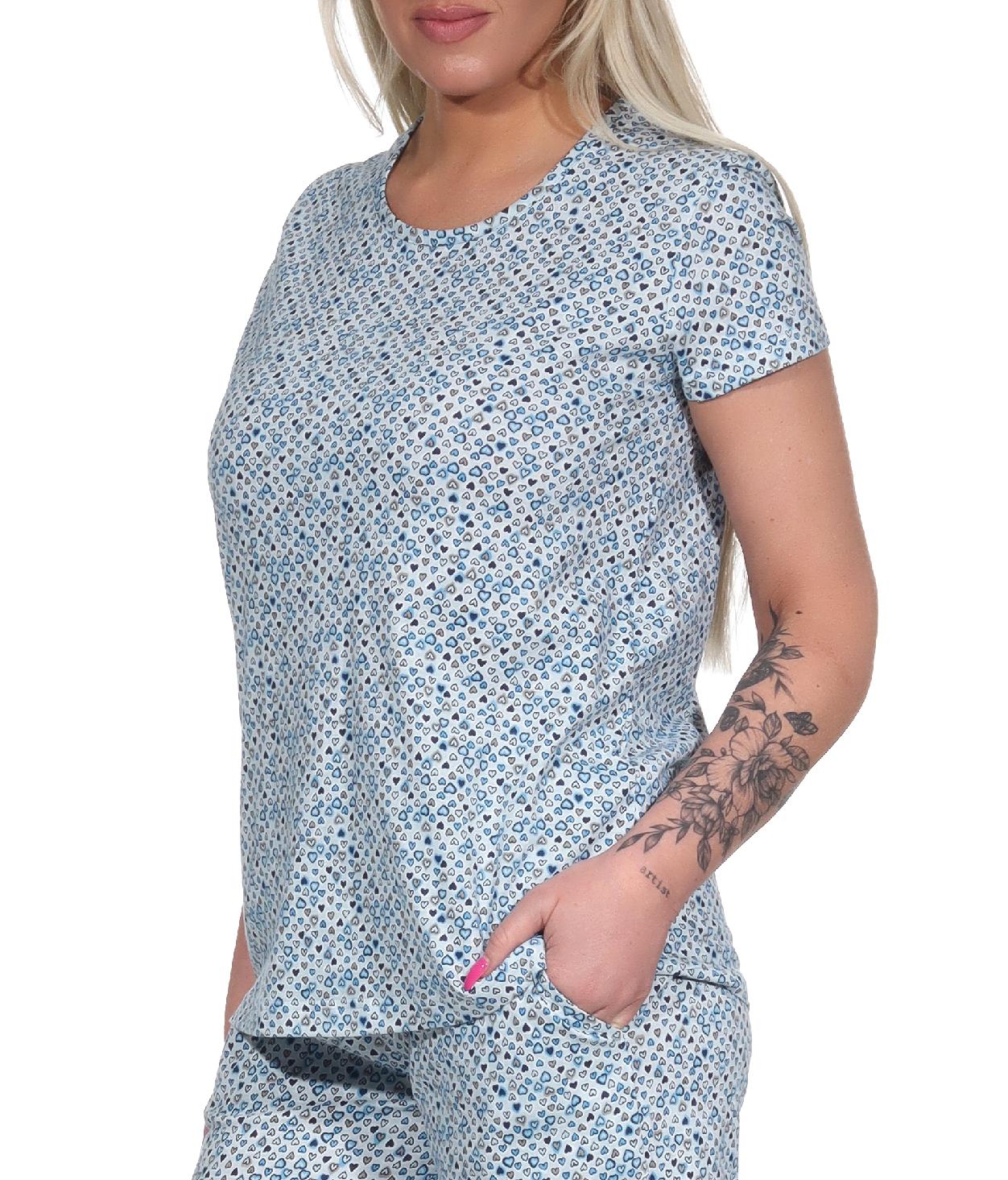 Damen kurzarm Schlafanzug Oberteil Pyjama Shirt Mix & Match in Herz Tupfen Optik - 122 904