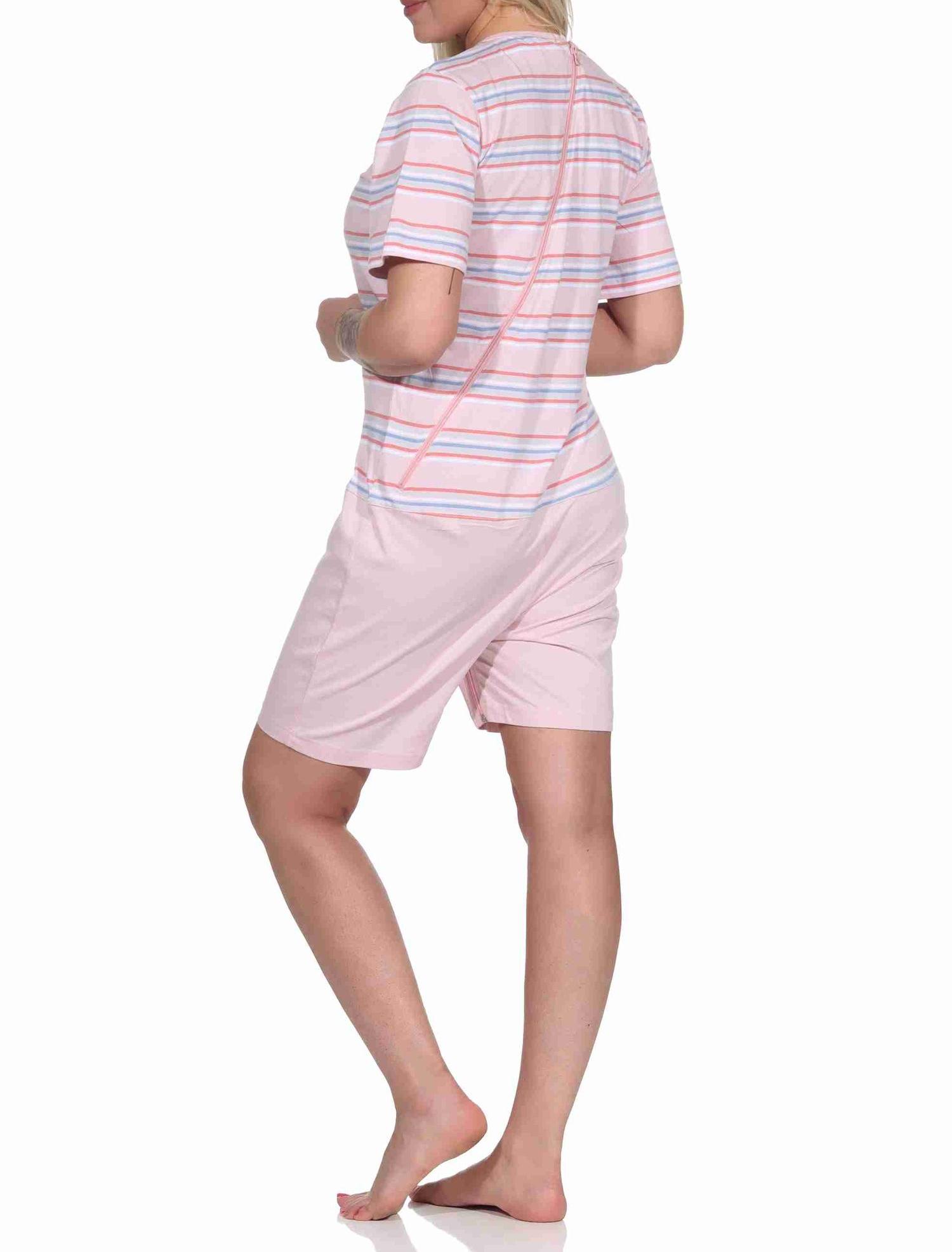 Damen Pflegeoverall kurzarm mit Reissverschluss am Rücken und am Bein in Ringeloptik