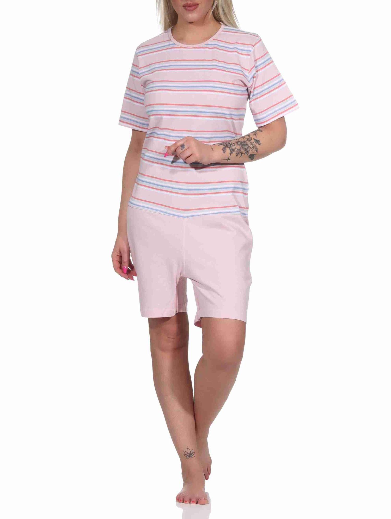 Damen Pflegeoverall kurzarm mit Reissverschluss am Rücken und am Bein in Ringeloptik