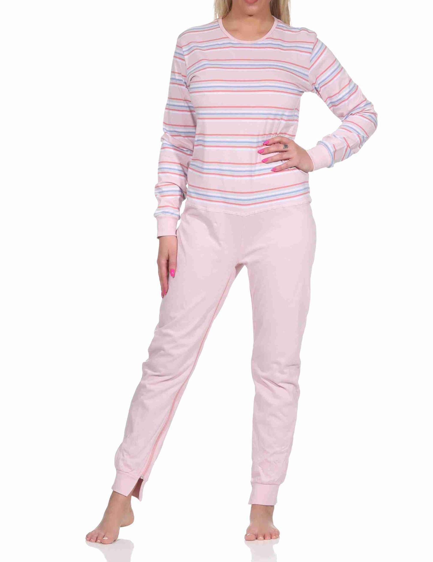 Damen Pflegeoverall langarm mit Reissverschluss am Rücken und am Bein in Streifenoptik