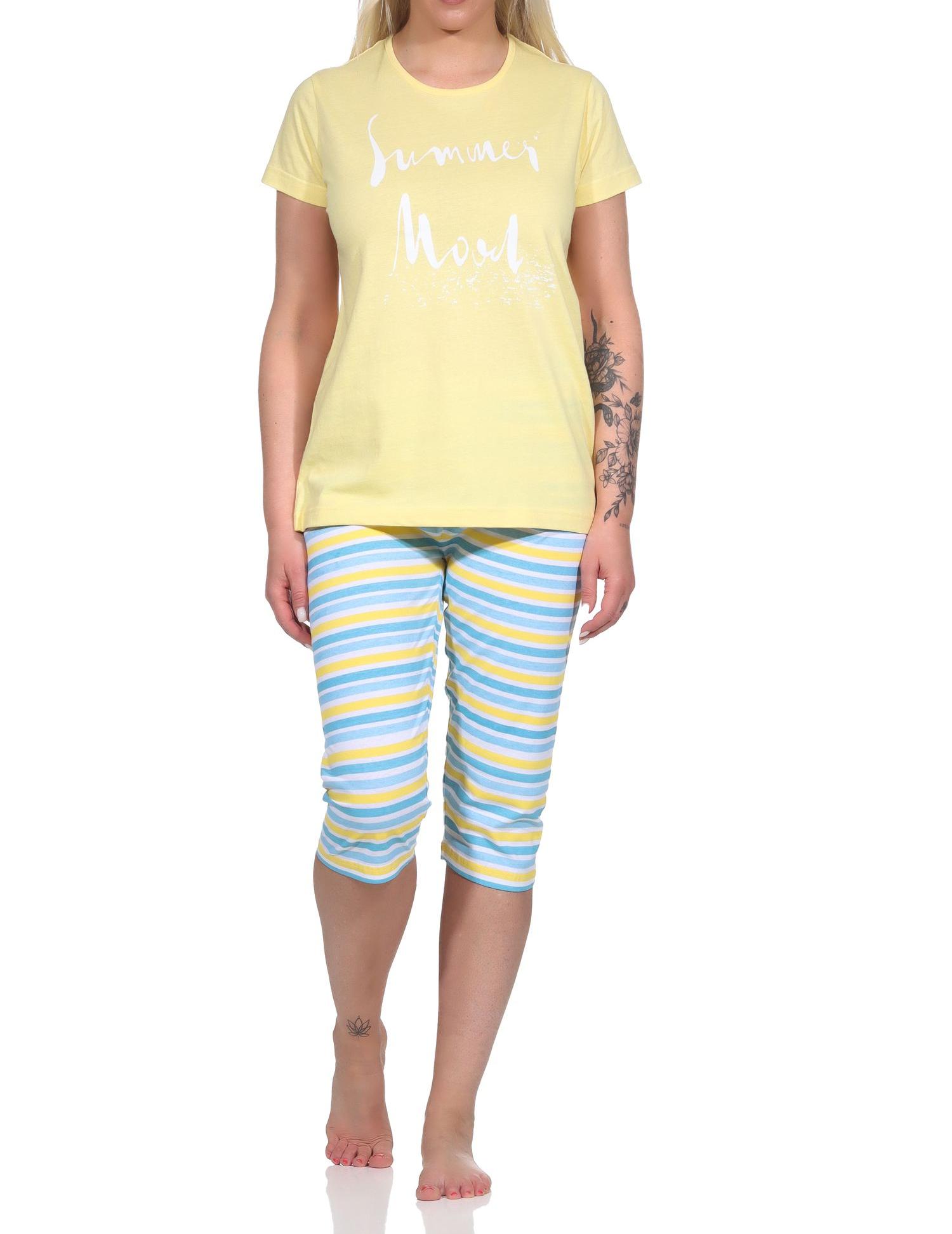 Sommerlicher Damen Capri Schlafanzug, kurzarm Pyjama - Hose geringelt - 12220410752