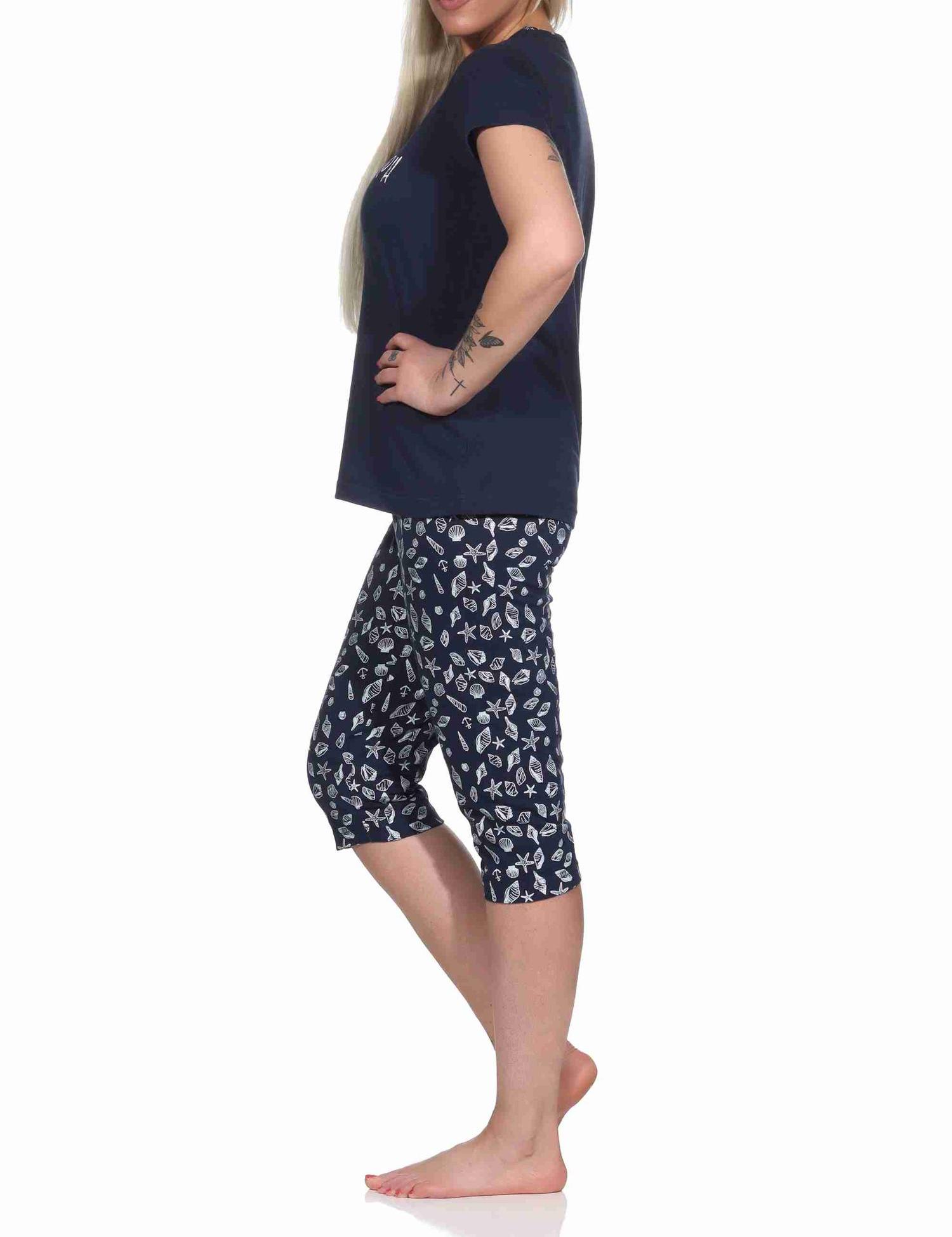 Damen Capri Schlafanzug kurzarm Pyjama im maritimen Look - 122 204 10 753