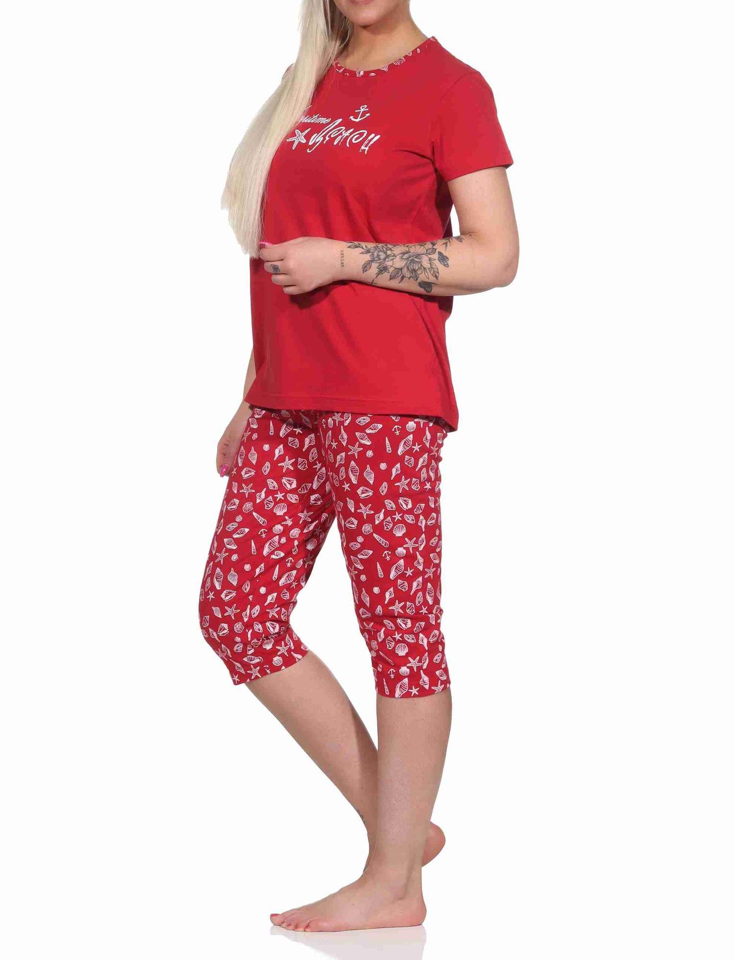 Damen Capri Schlafanzug kurzarm Pyjama im maritimen Look - 122 204 10 753