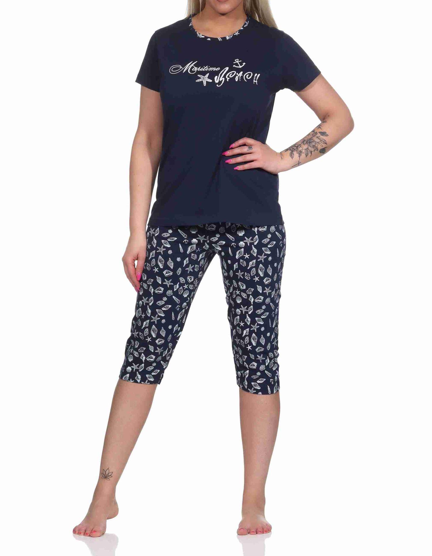 Damen Capri Schlafanzug kurzarm Pyjama im maritimen Look - 122 204 10 753 Damen Capri Schlafanzug kurzarm Pyjama im maritimen Look - 122 204 10 753