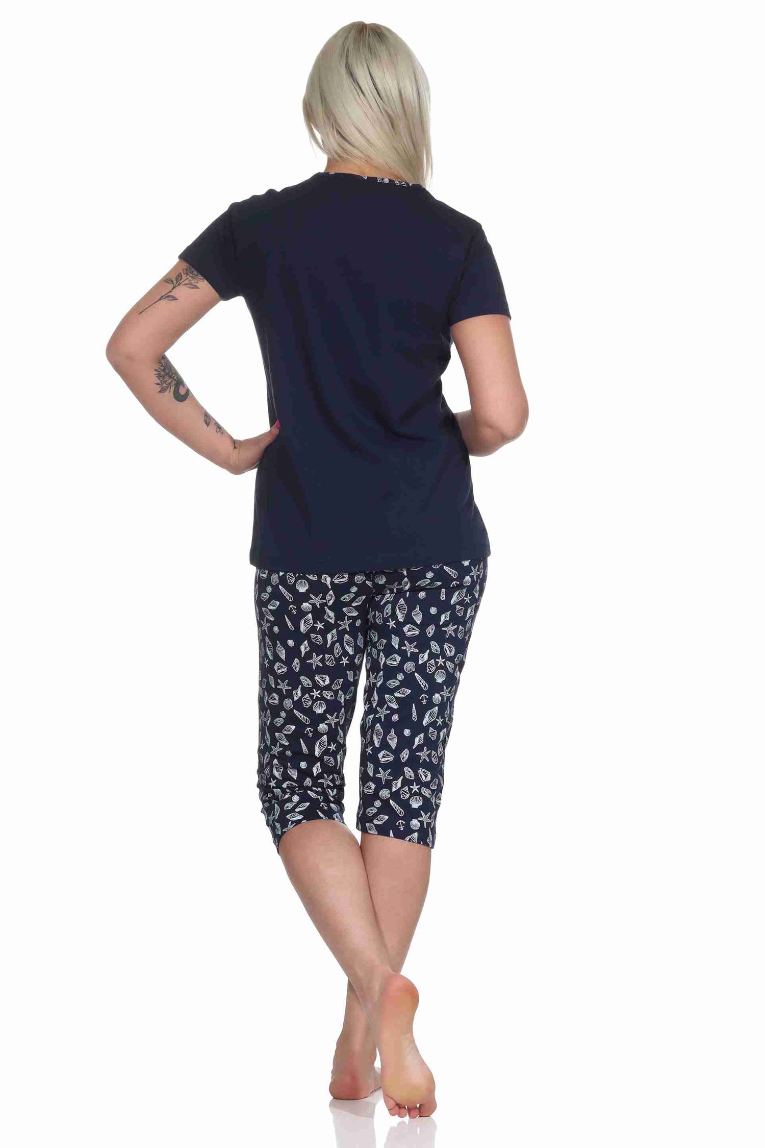 Damen Capri Schlafanzug kurzarm Pyjama im maritimen Look - 122 204 10 753 Damen Capri Schlafanzug kurzarm Pyjama im maritimen Look - 122 204 10 753