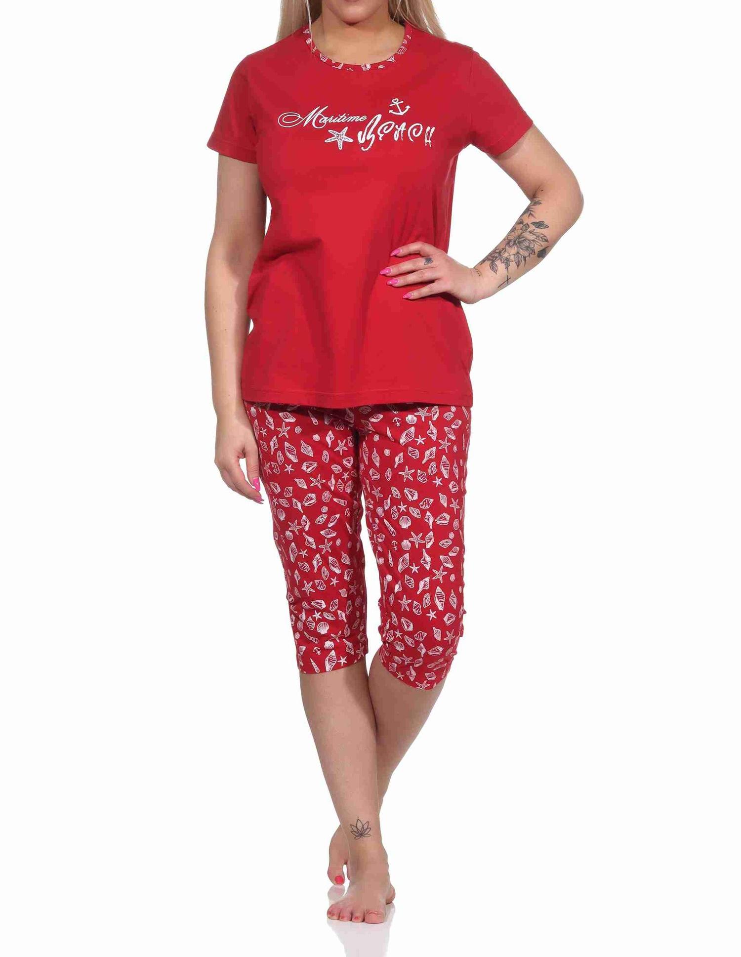Damen Capri Schlafanzug kurzarm Pyjama im maritimen Look - 122 204 10 753
