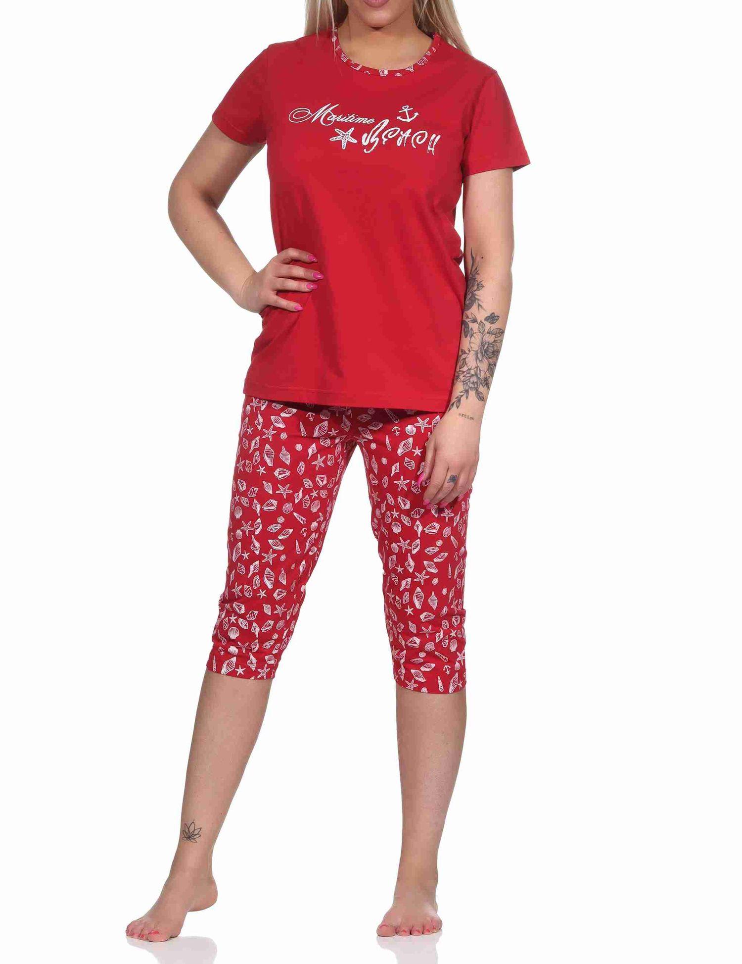 Damen Capri Schlafanzug kurzarm Pyjama im maritimen Look - 122 204 10 753