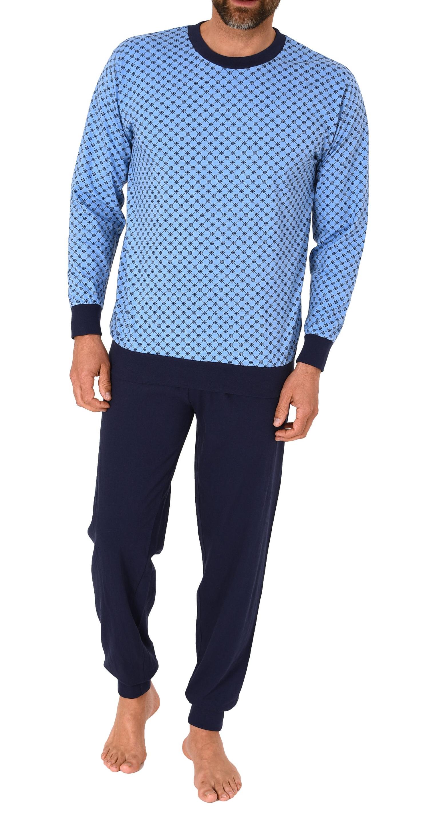 Herren Pyjama Schlafanzug mit Bündchen in eleganter Minimal-Optik - 12210110753