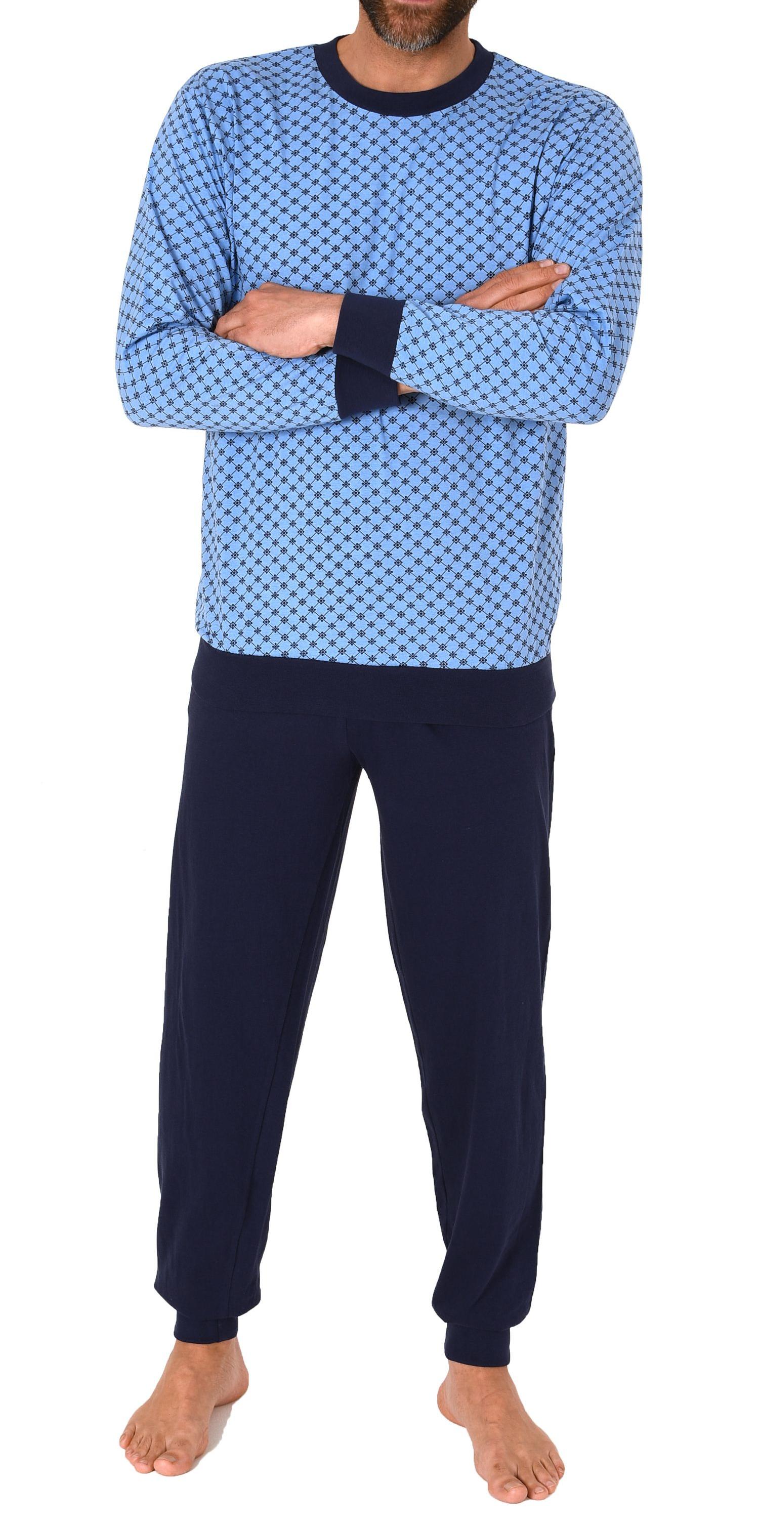 Herren Pyjama Schlafanzug mit Bündchen in eleganter Minimal-Optik - 12210110753