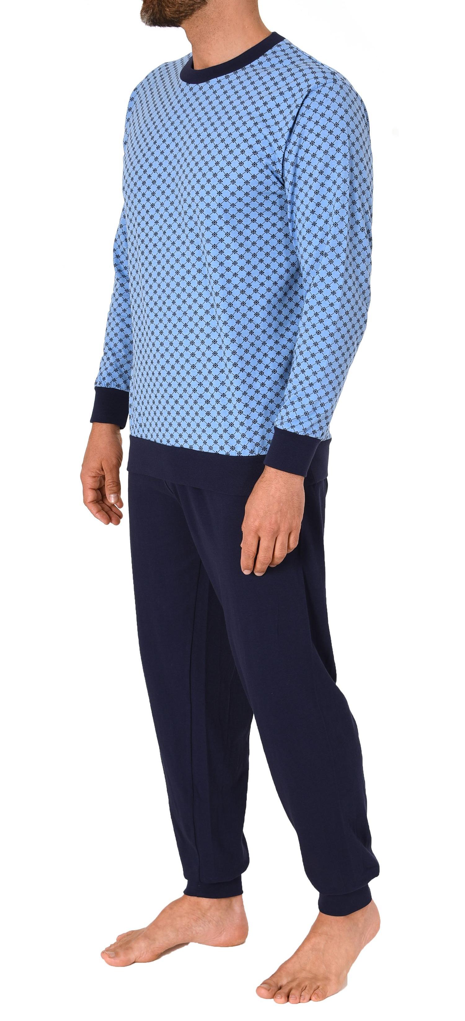 Herren Pyjama Schlafanzug mit Bündchen in eleganter Minimal-Optik - 12210110753