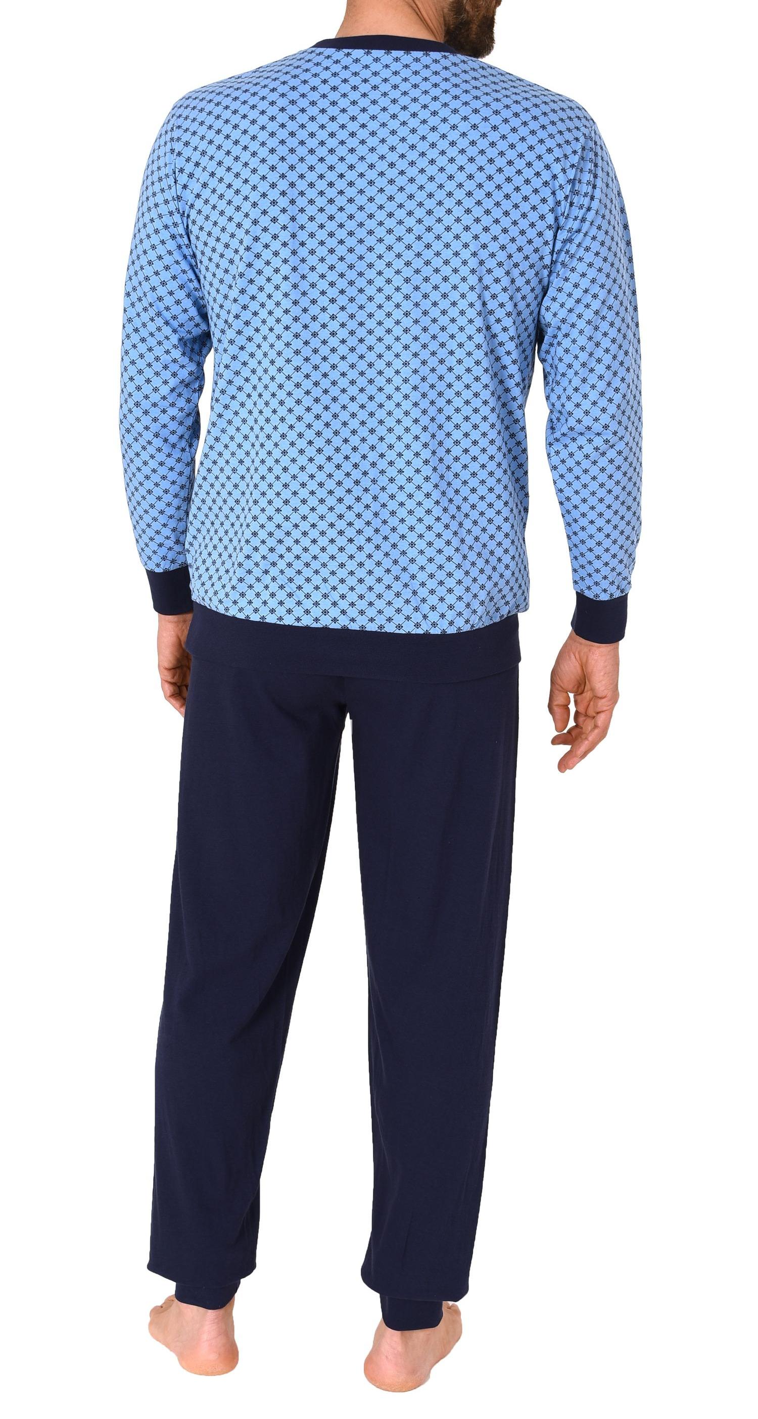 Herren Pyjama Schlafanzug mit Bündchen in eleganter Minimal-Optik - 12210110753
