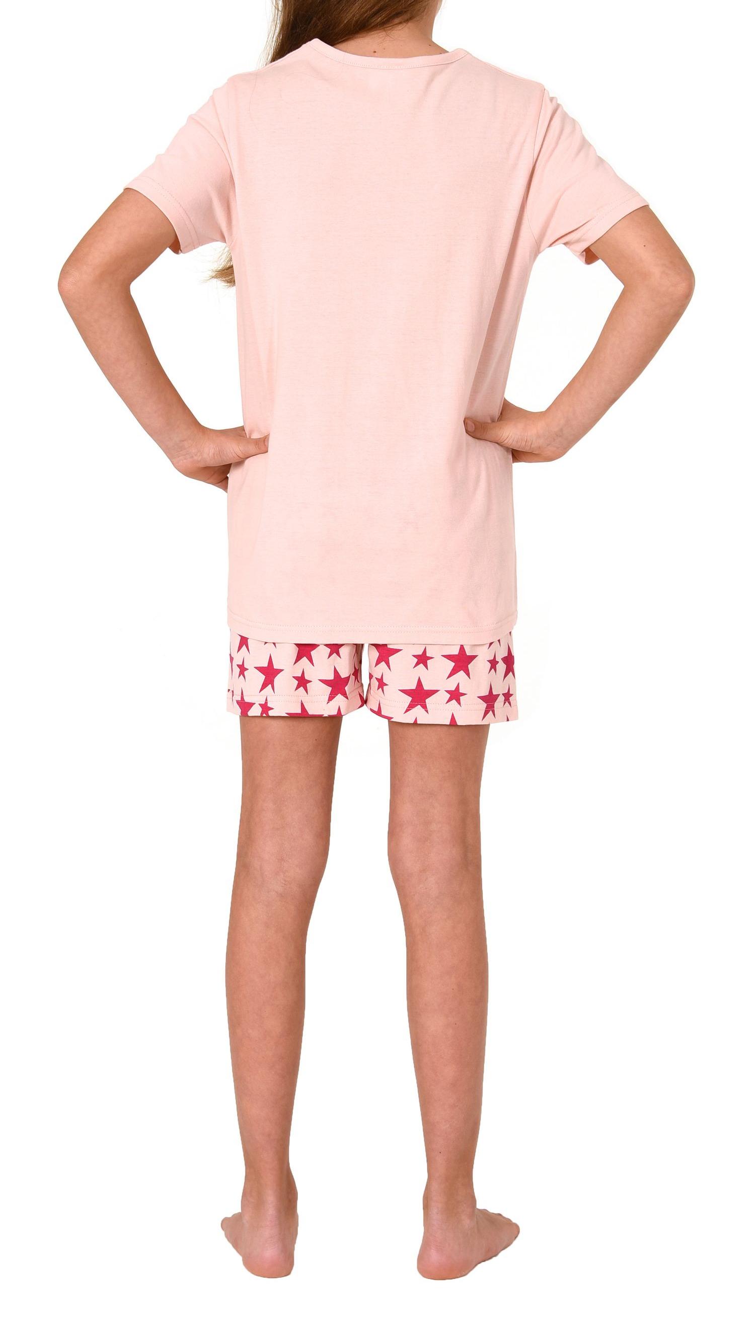 Mädchen Shorty Pyjama kurzarm mit Sternchen-Design und Front-Print - 122 405 10 700 Wunderschöner Mädchen Shorty, kurzarm Schlafanzug in Sterne-Optik 122 405 10 702