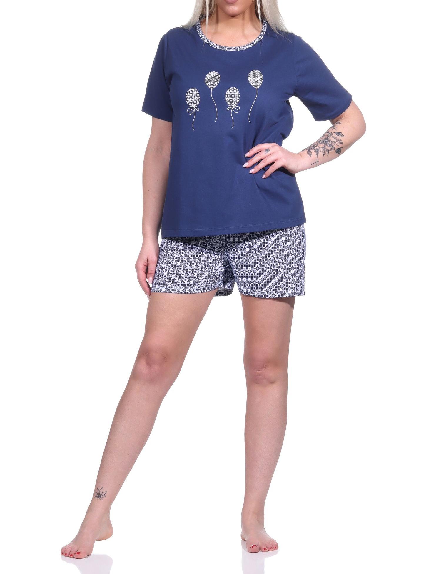 Damen Shorty, kurzer Pyjama mit Luftballon-Motiv und Minimal-Print - 123 205 10 150a