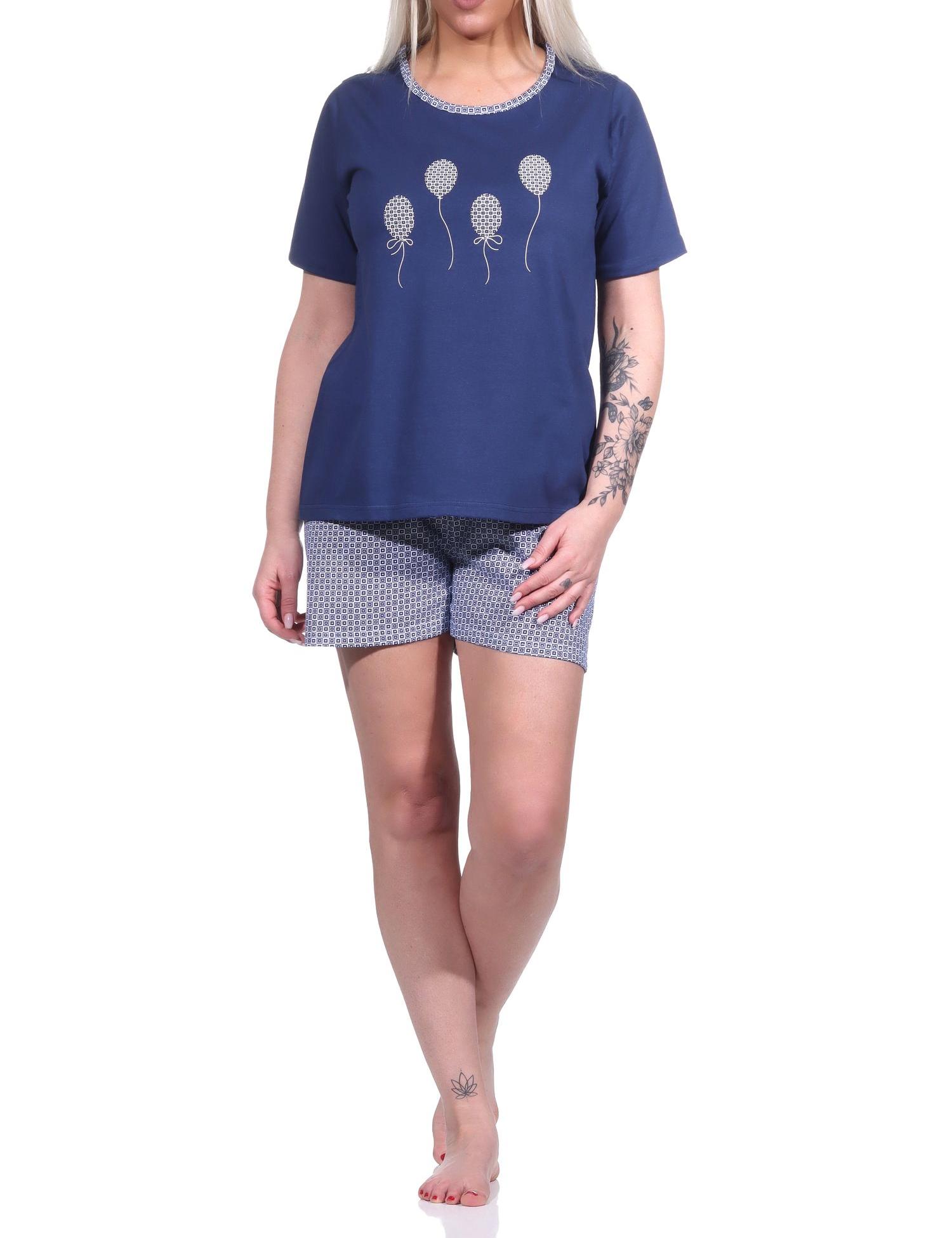 Damen Shorty, kurzer Pyjama mit Luftballon-Motiv und Minimal-Print - 123 205 10 150a