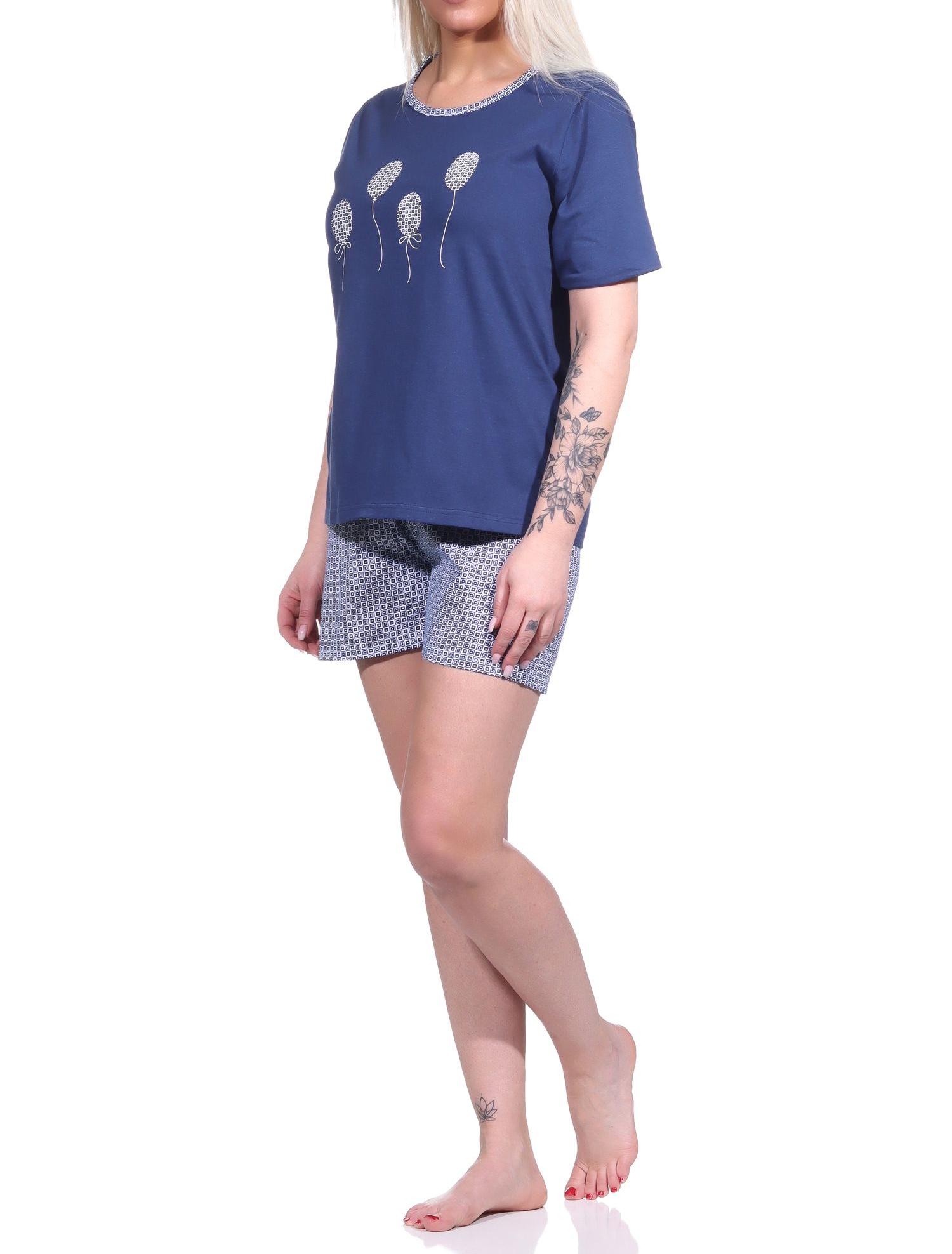 Damen Shorty, kurzer Pyjama mit Luftballon-Motiv und Minimal-Print - 123 205 10 150a