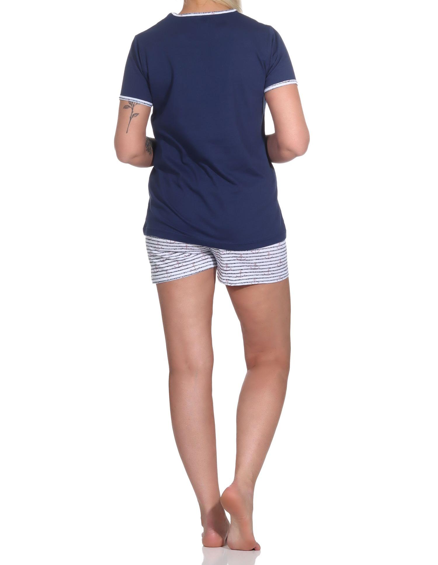Maritimer Damen Shorty Pyjama, kurzarm Schlafanzug mit Streifen - 123 205 10 151