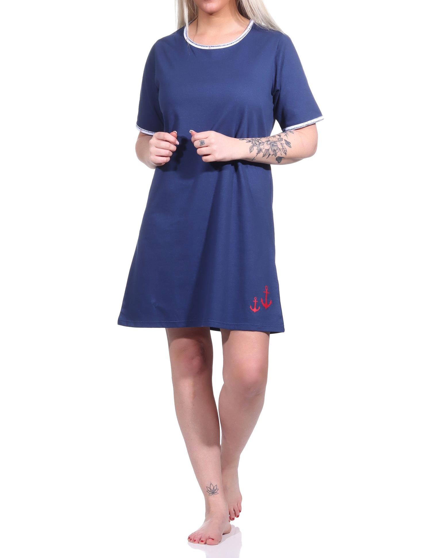 Maritimes Damen Nachthemd, kurzärmliges Bigshirt mit Rundhals - 123 214 10 151