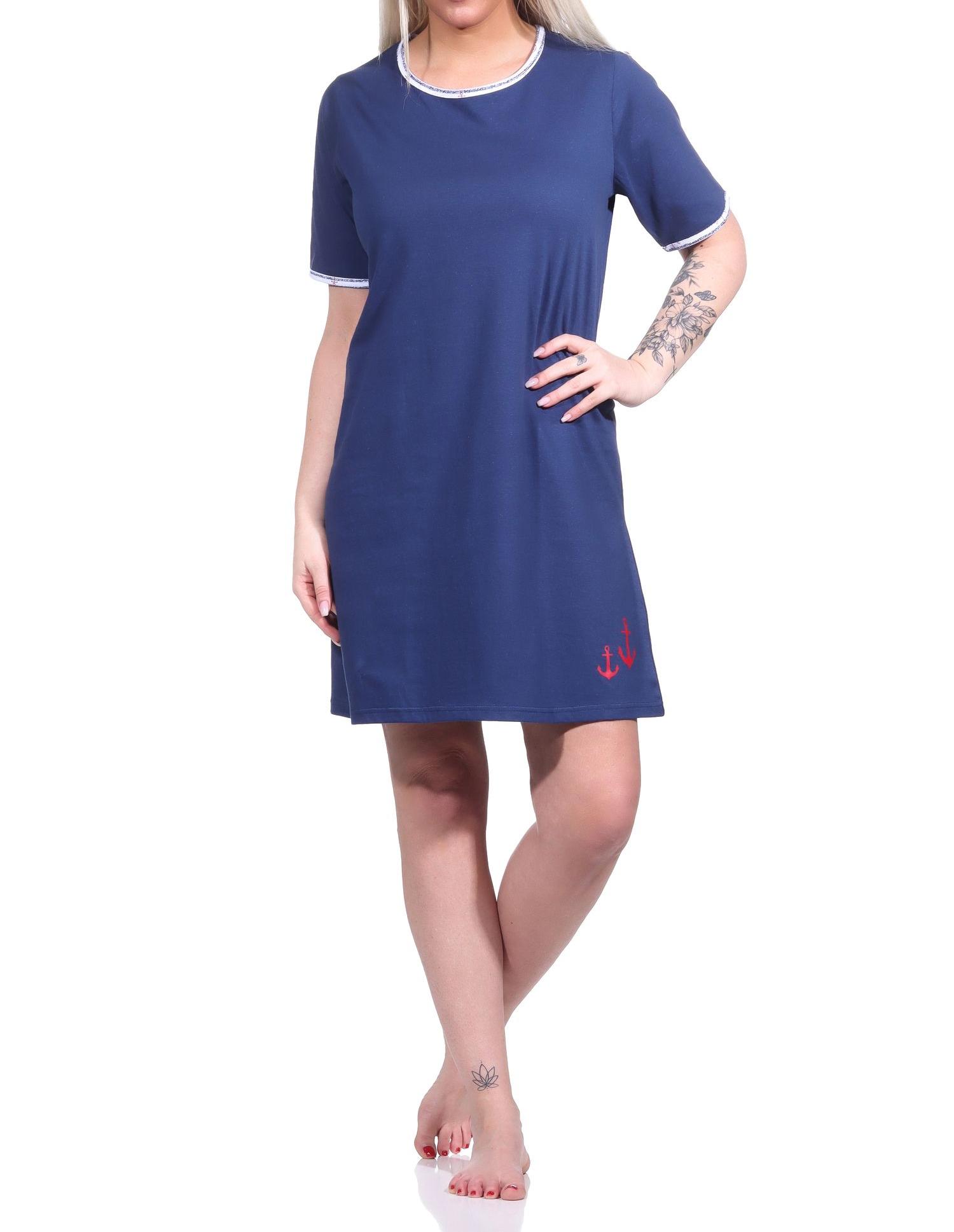 Maritimes Damen Nachthemd, kurzärmliges Bigshirt mit Rundhals - 123 214 10 151