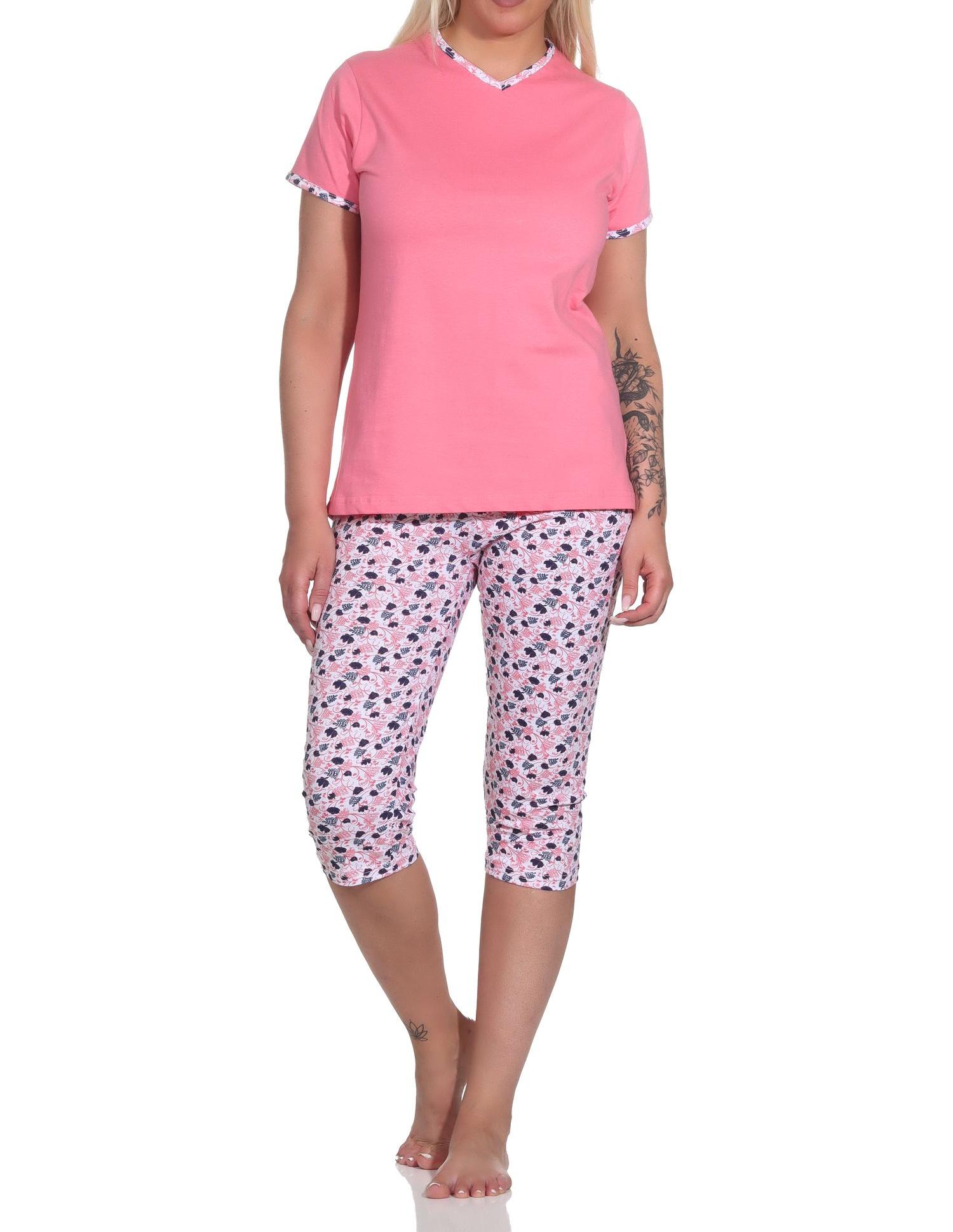Floraler Damen Capri Pyjama, kurzer Schlafanzug mit 3/4 Caprihose - 12320410152