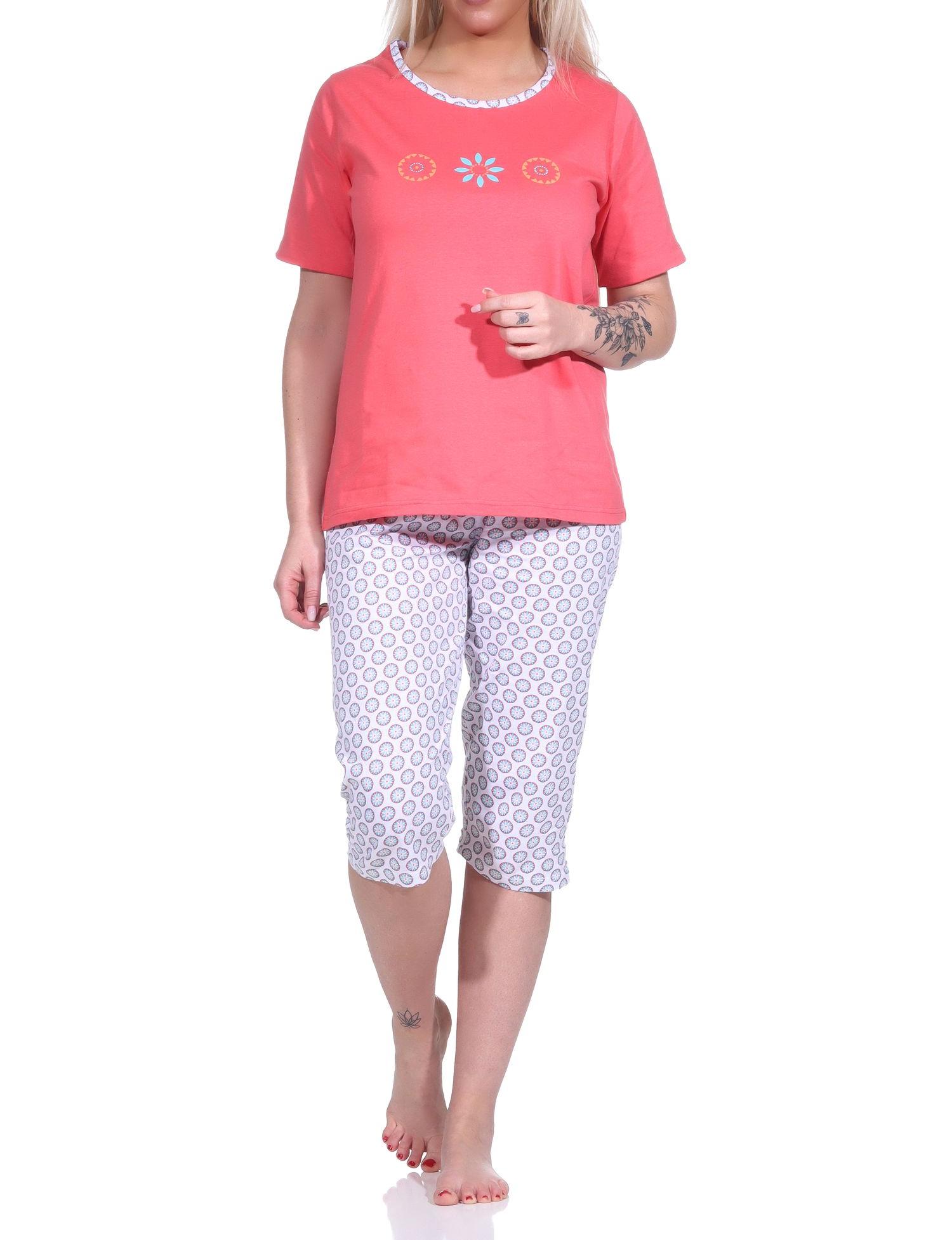 Damen Schlafanzug Capri, Pyjama mit Blümchen-Muster und Caprihose - 123 204 153