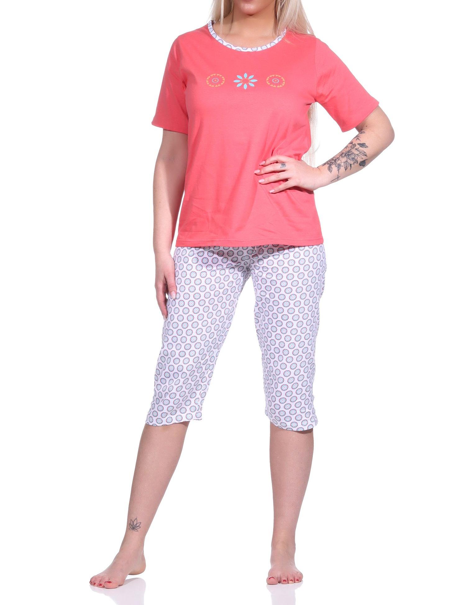 Damen Schlafanzug Capri, Pyjama mit Blümchen-Muster und Caprihose - 123 204 153