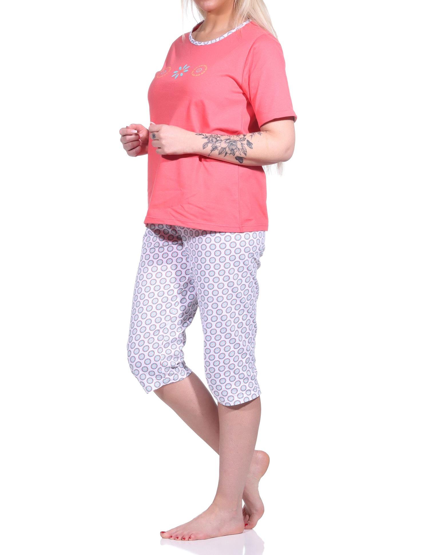 Damen Schlafanzug Capri, Pyjama mit Blümchen-Muster und Caprihose - 123 204 153