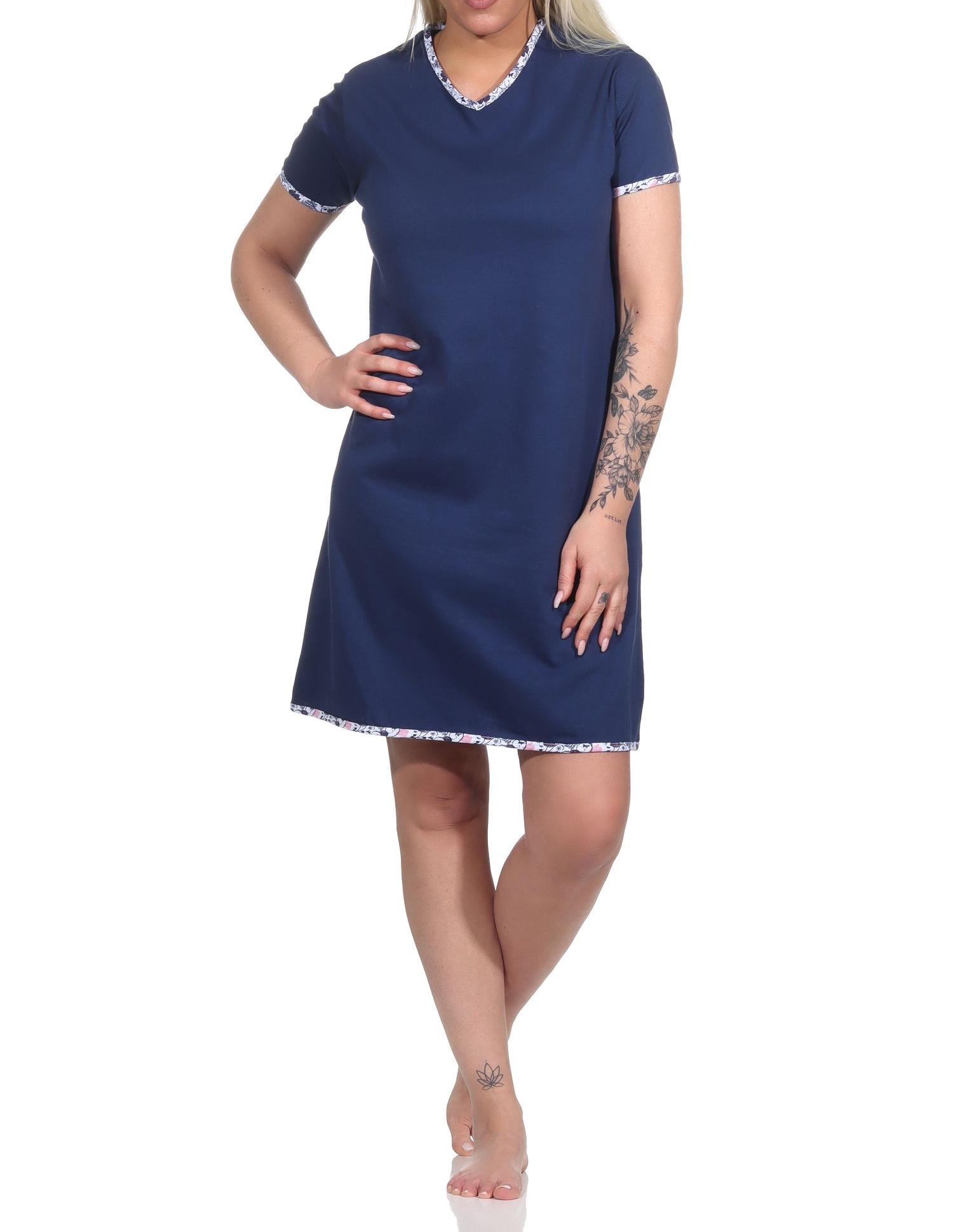 Florales Damen Nachthemd mit V-Ausschnitt, kurzes Bigshirt - 123 214 10 152