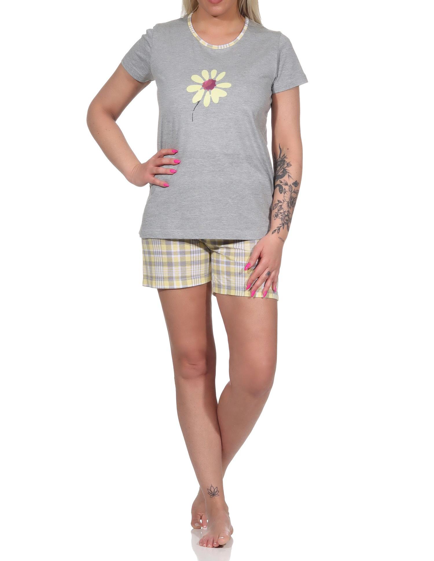 Sommerlicher Damen Pyjama, kurzarm Shorty mit Font-Print - 112 205 10 733