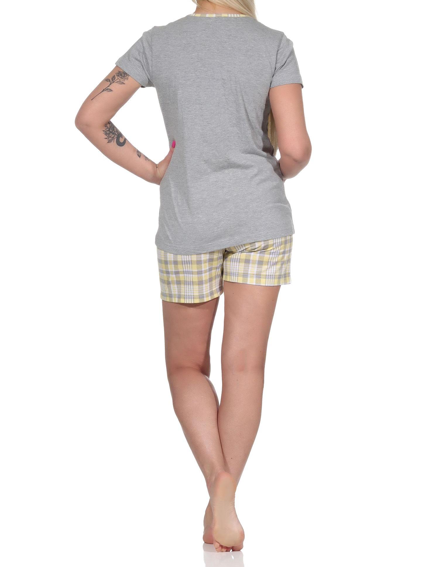 Sommerlicher Damen Pyjama, kurzarm Shorty mit Font-Print - 112 205 10 733