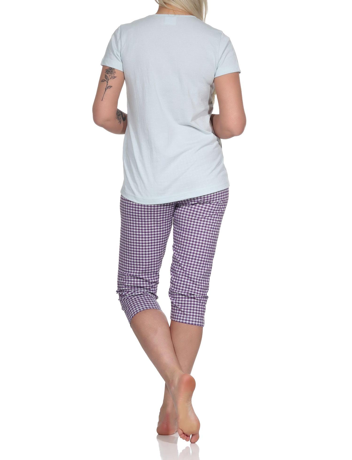 Damen Capri Pyjama, Schlafanzug mit Schriftzug und Karo-Hose - 112 204 10 734